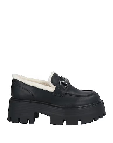 STEVE MADDEN CHUNKY FUR FOOTBED LOAFERS IN BLACK