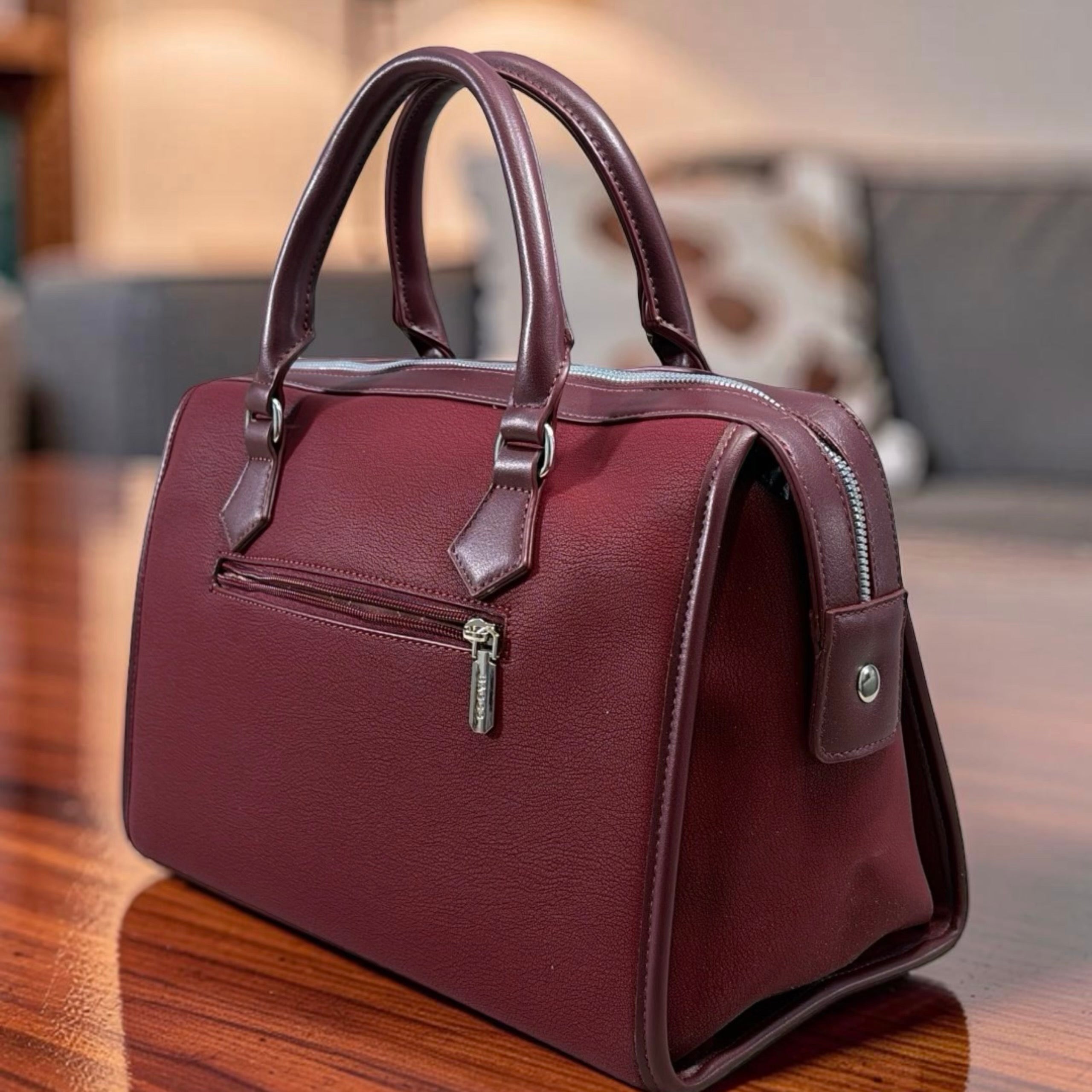 Bagco Double Front Zip Two-Tone Bag in Burgundy