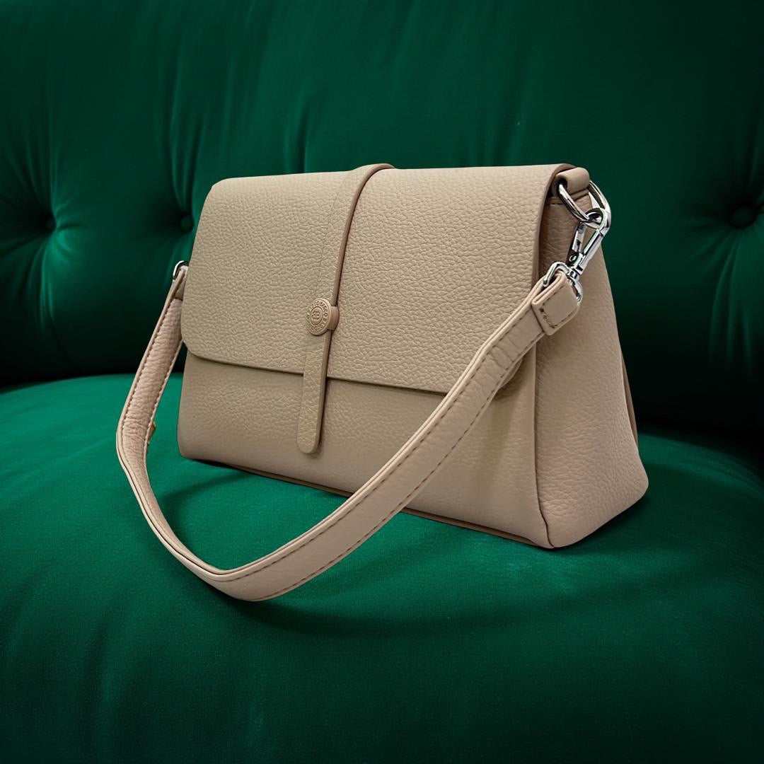 Bagco Textured Leather Double Handle Sling Bag in Cream