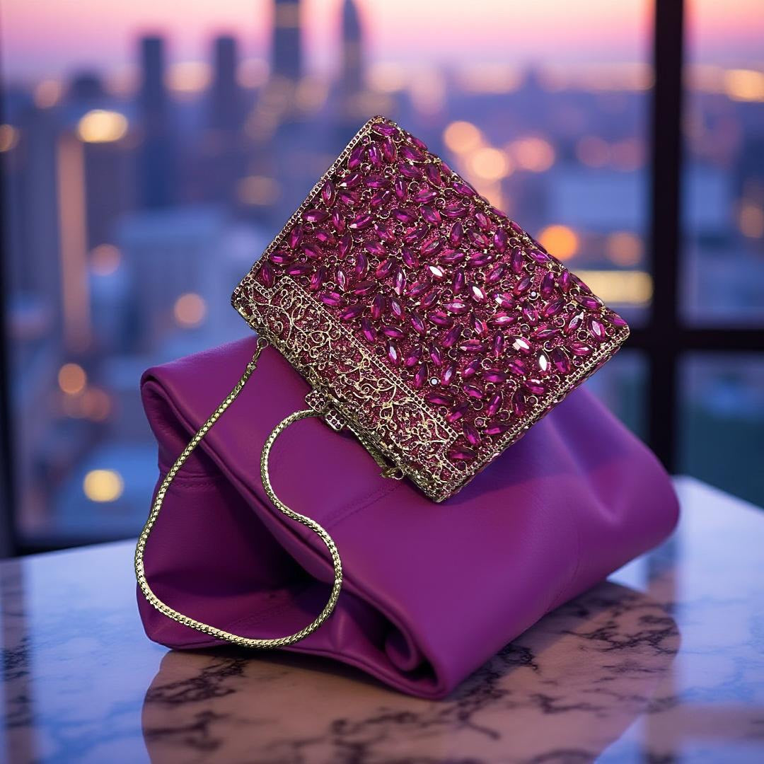 Milan Luxe Clutch Structured Party Purse with Stones in Pink