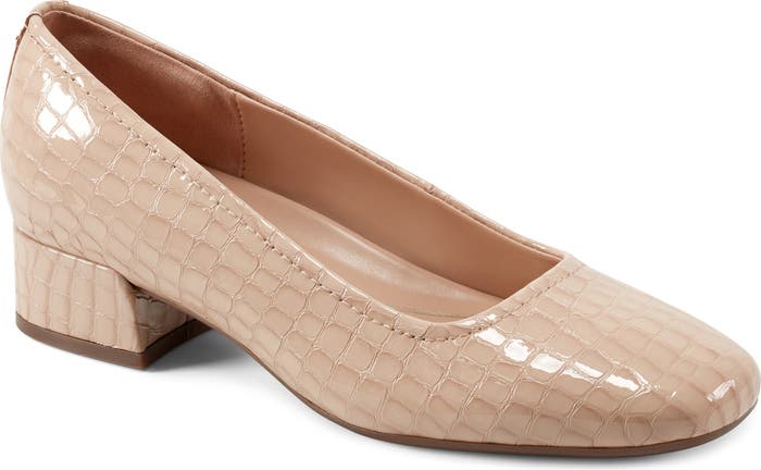 Easy Spirit Faux Croc Block Heel Pump in Beige