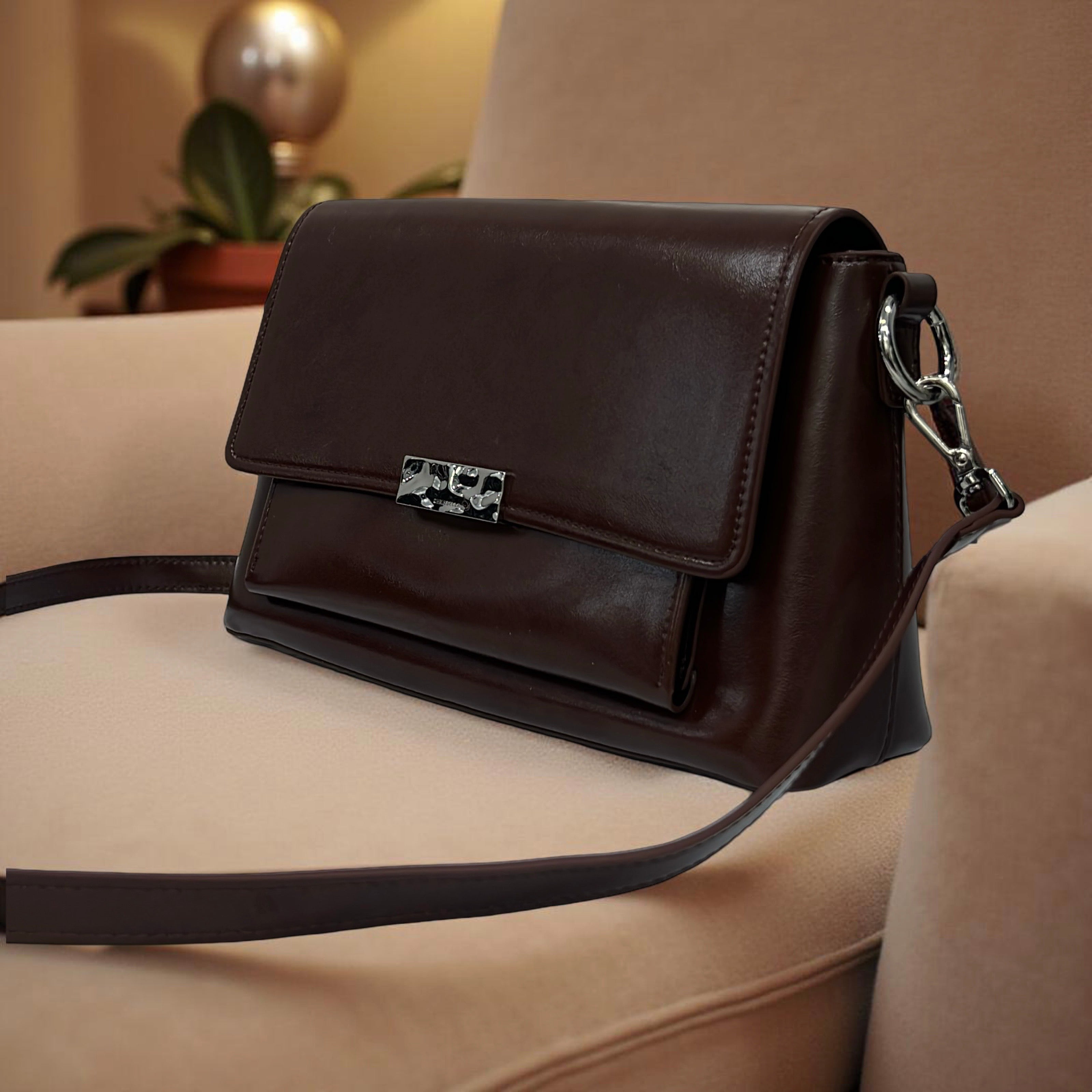 Chrisbella Classic Front Flap Sling Bag in Coffee