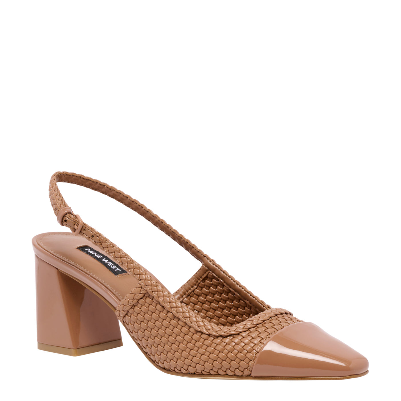Nine West Toe Cap Woven Leather Block Heel Pump in Brown