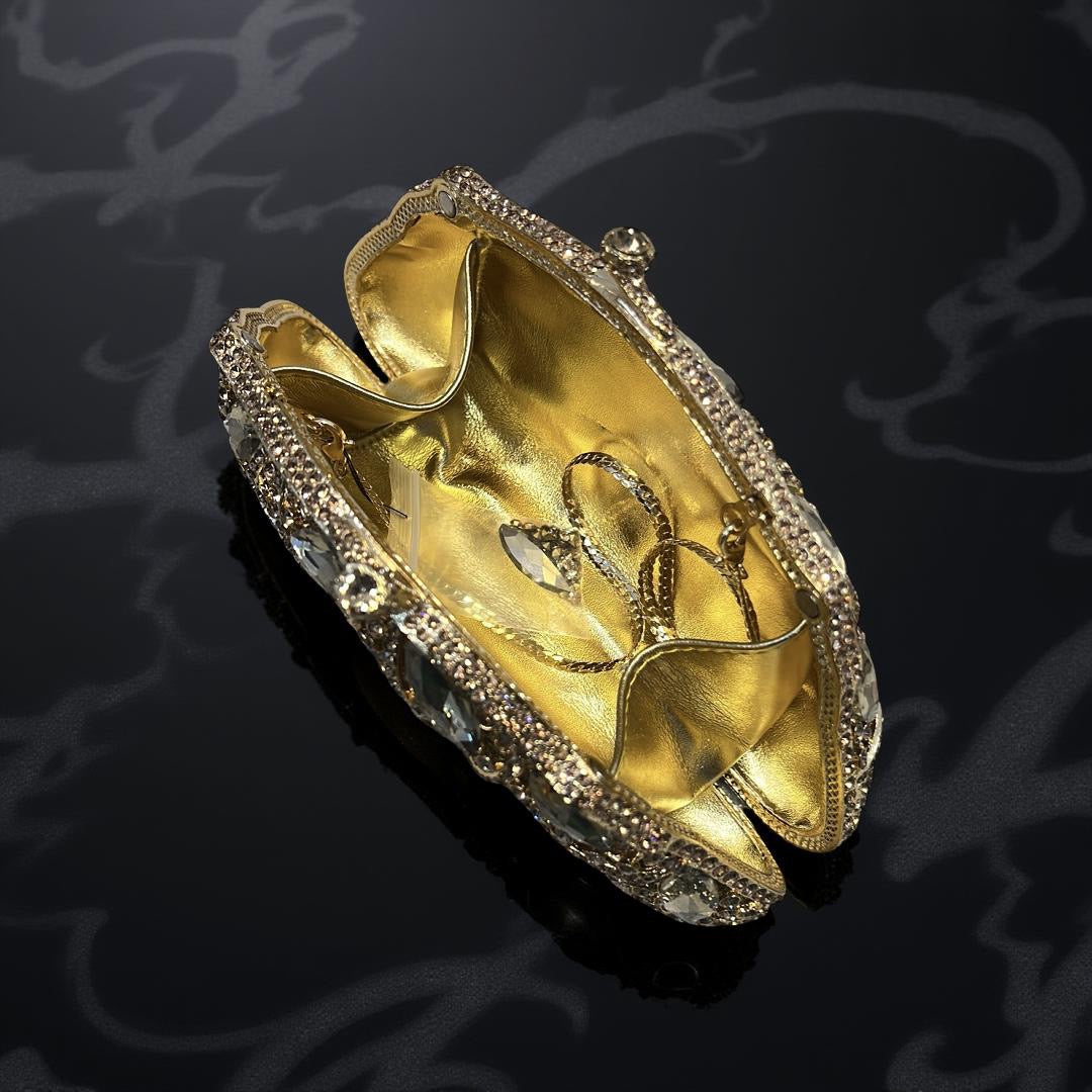 Geneva Glam Clutch Statement Purse with Crystals in Gold