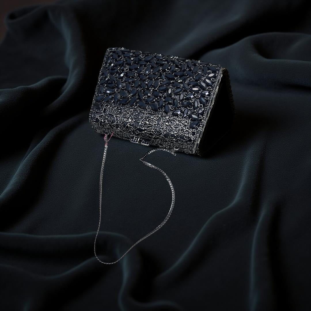 Milan Luxe Clutch Structured Party Purse with Stones in Black