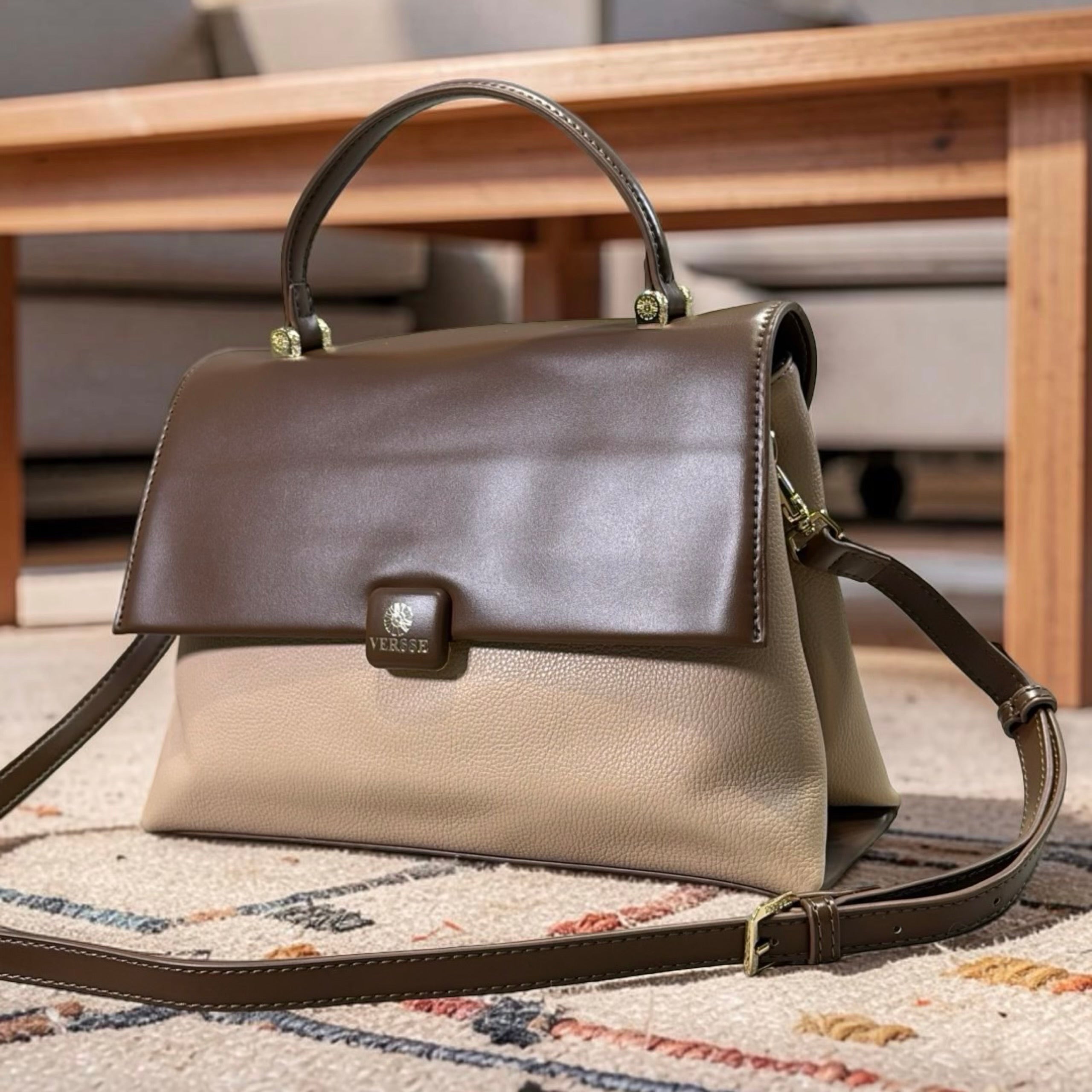 Versse Top Handle Flap Closure Bag in Coffee