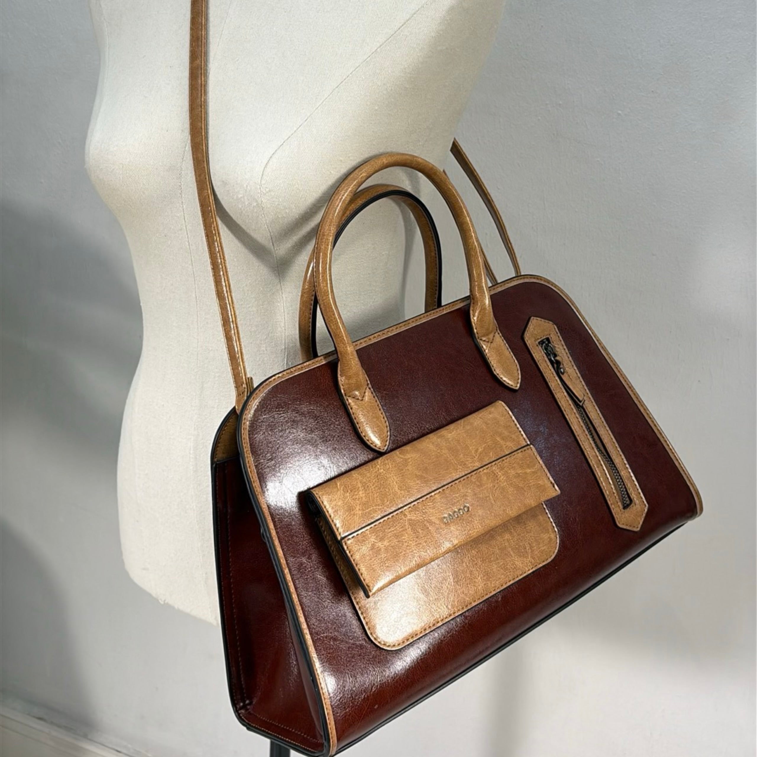 Bagco Front Pocket Detail Structured Bag in Brown