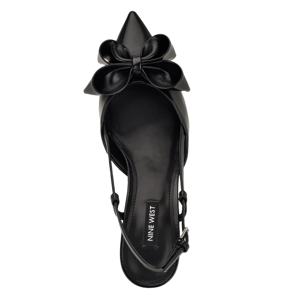 Nine West Bow-Detail Leather Pointed Slingbacks in Black
