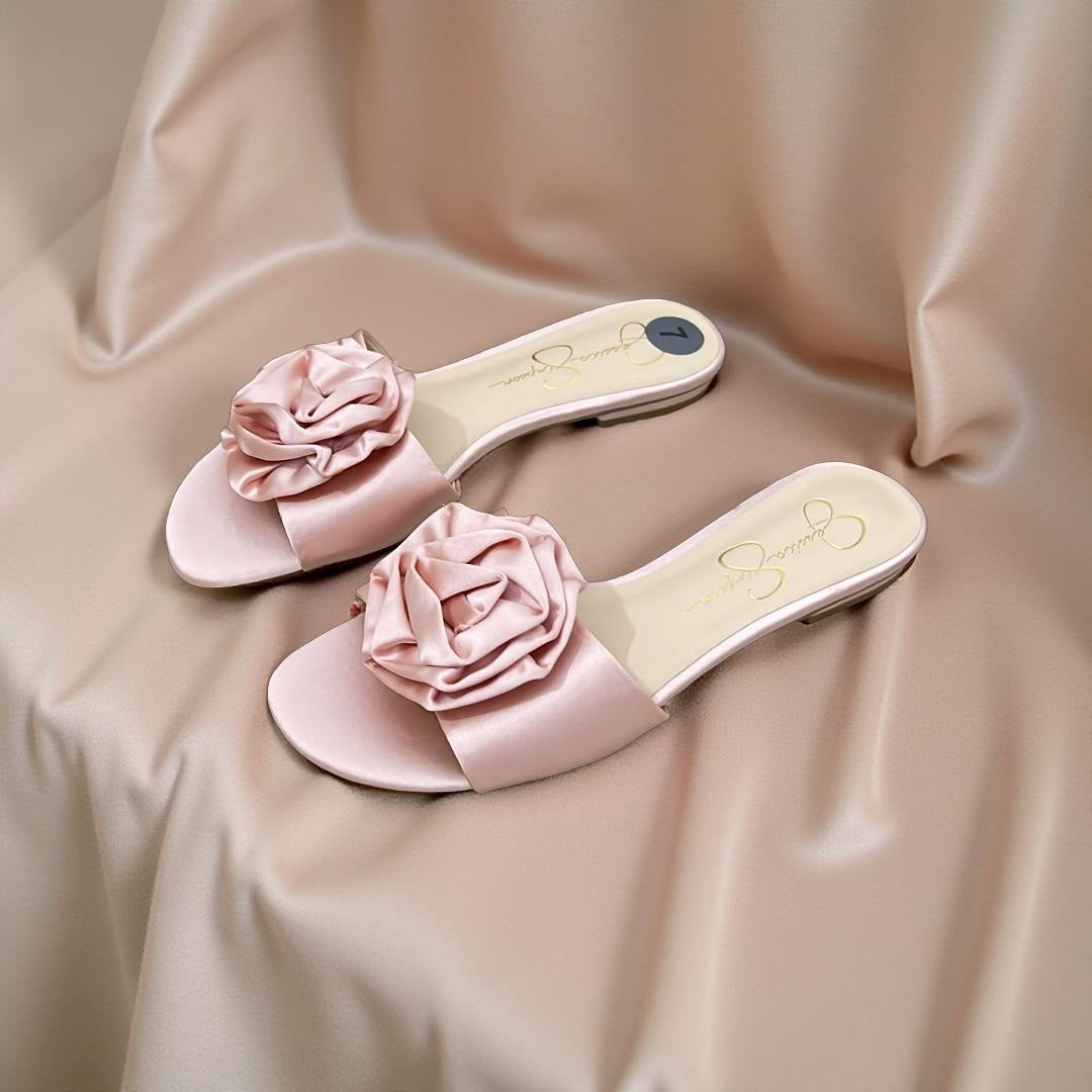 Jessica Simpson Satin Rose Slide in Blush