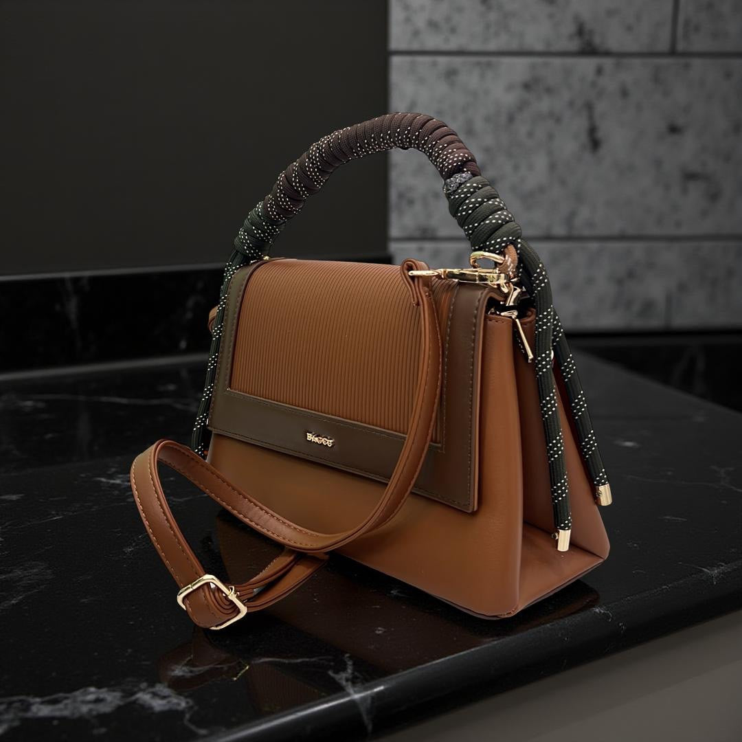 Bagco Woven Handle Tow-Tone Bag in Brown
