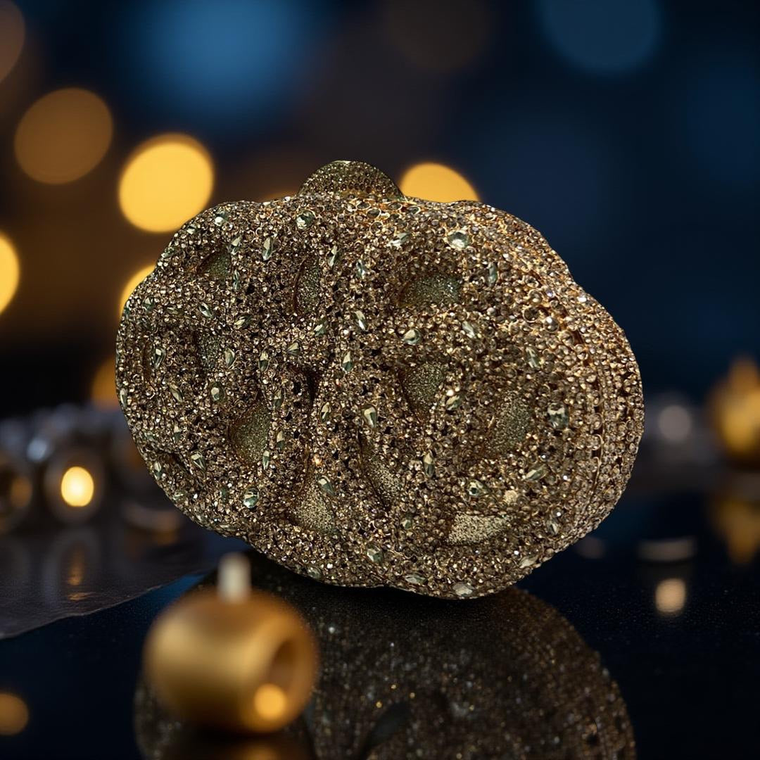 Seoul Spiral Detail Design Clutch Party Purse with Stones in Gold