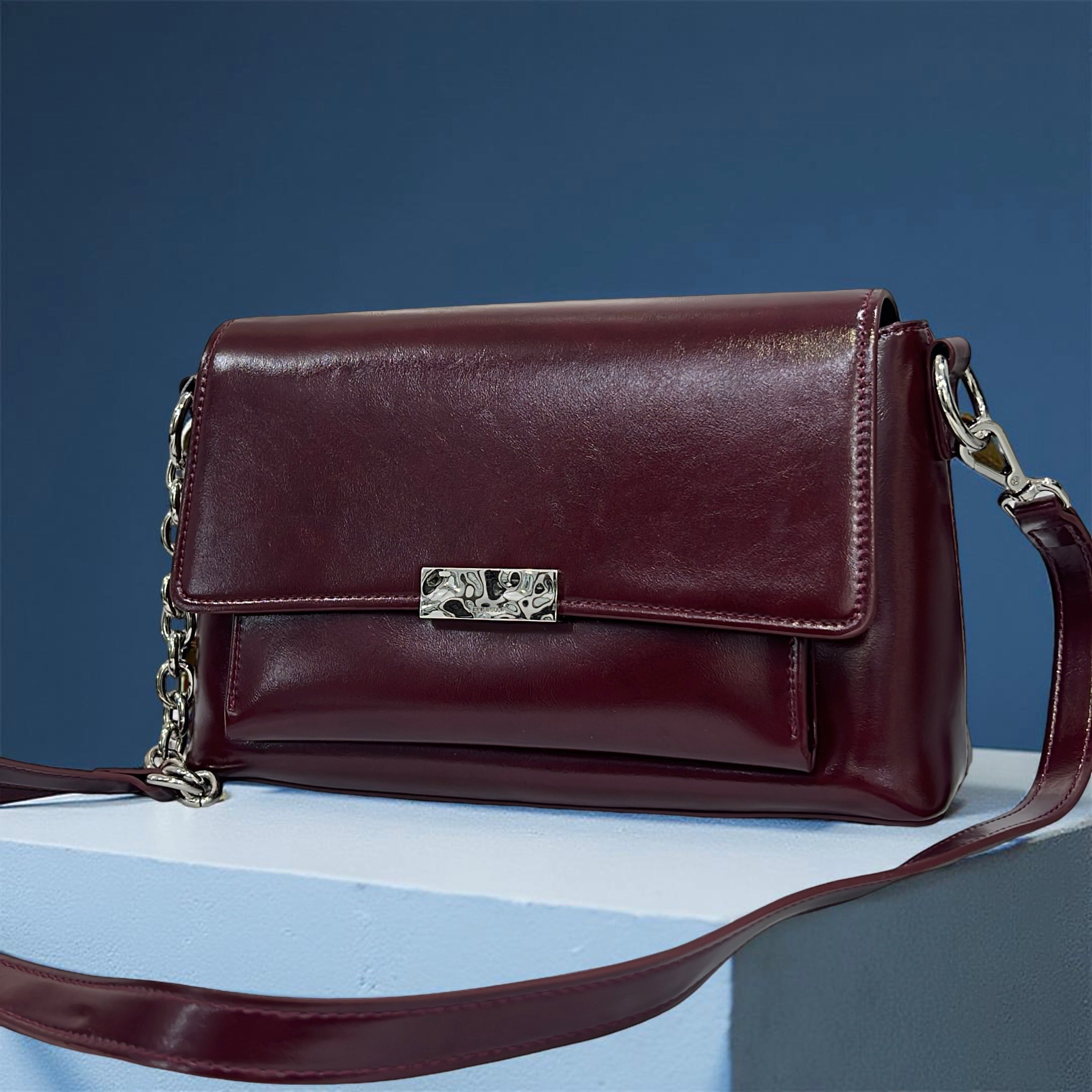 Chrisbella Classic Front Flap Sling Bag in Wine