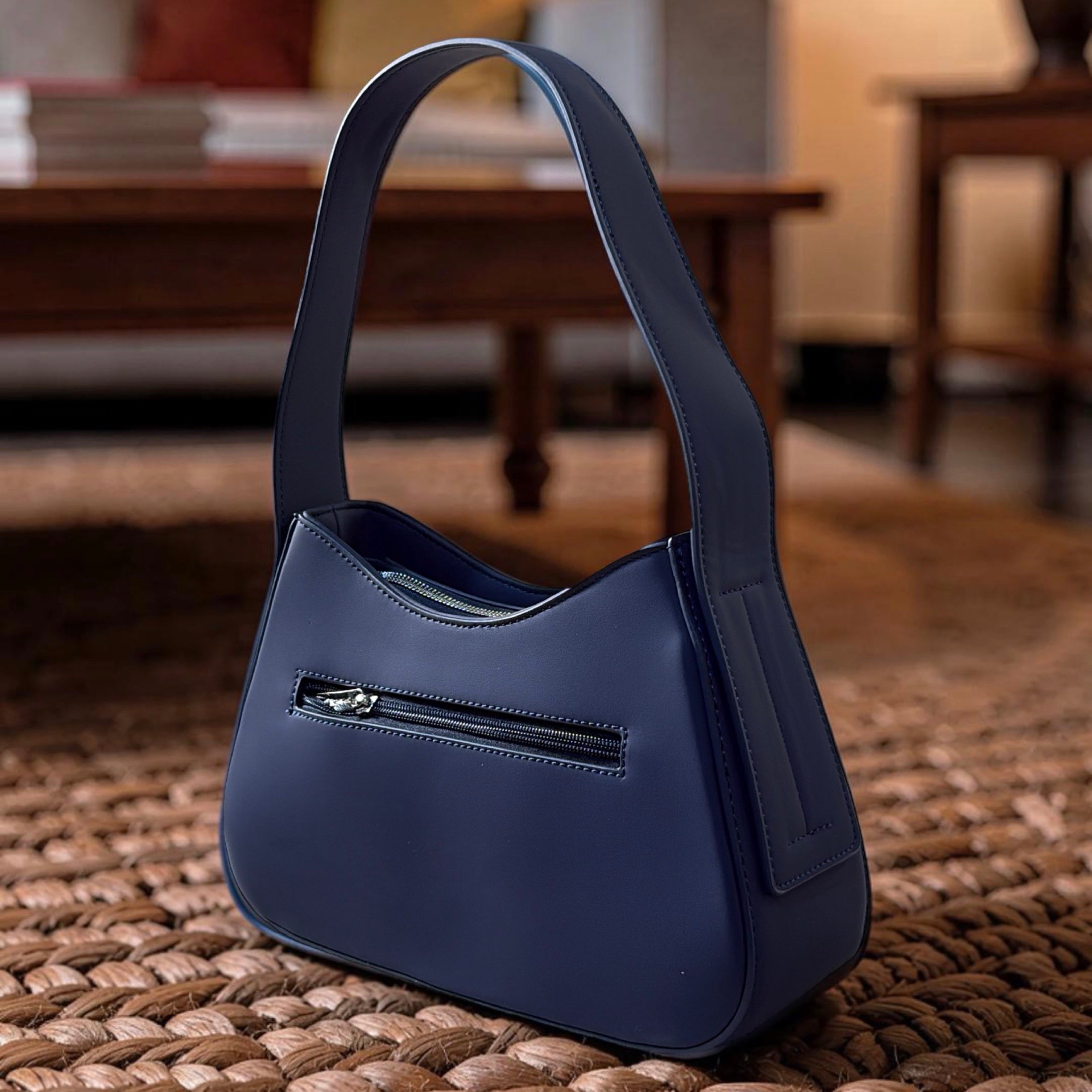 Chrisbella Mat Design Single Strap Shoulder Bag in Navy