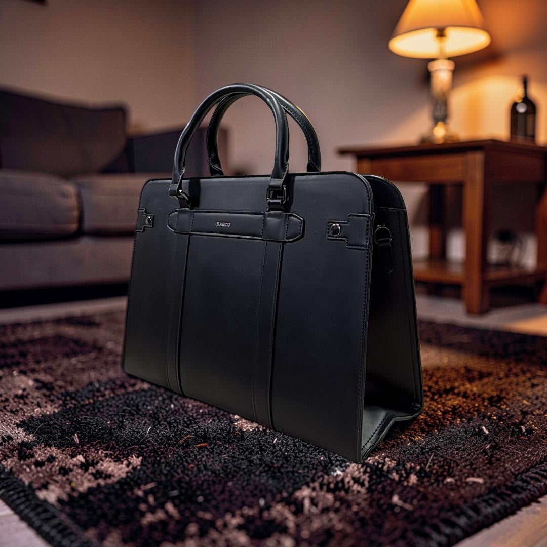 Bagco Unisex Leather Laptop/Handbag in Black