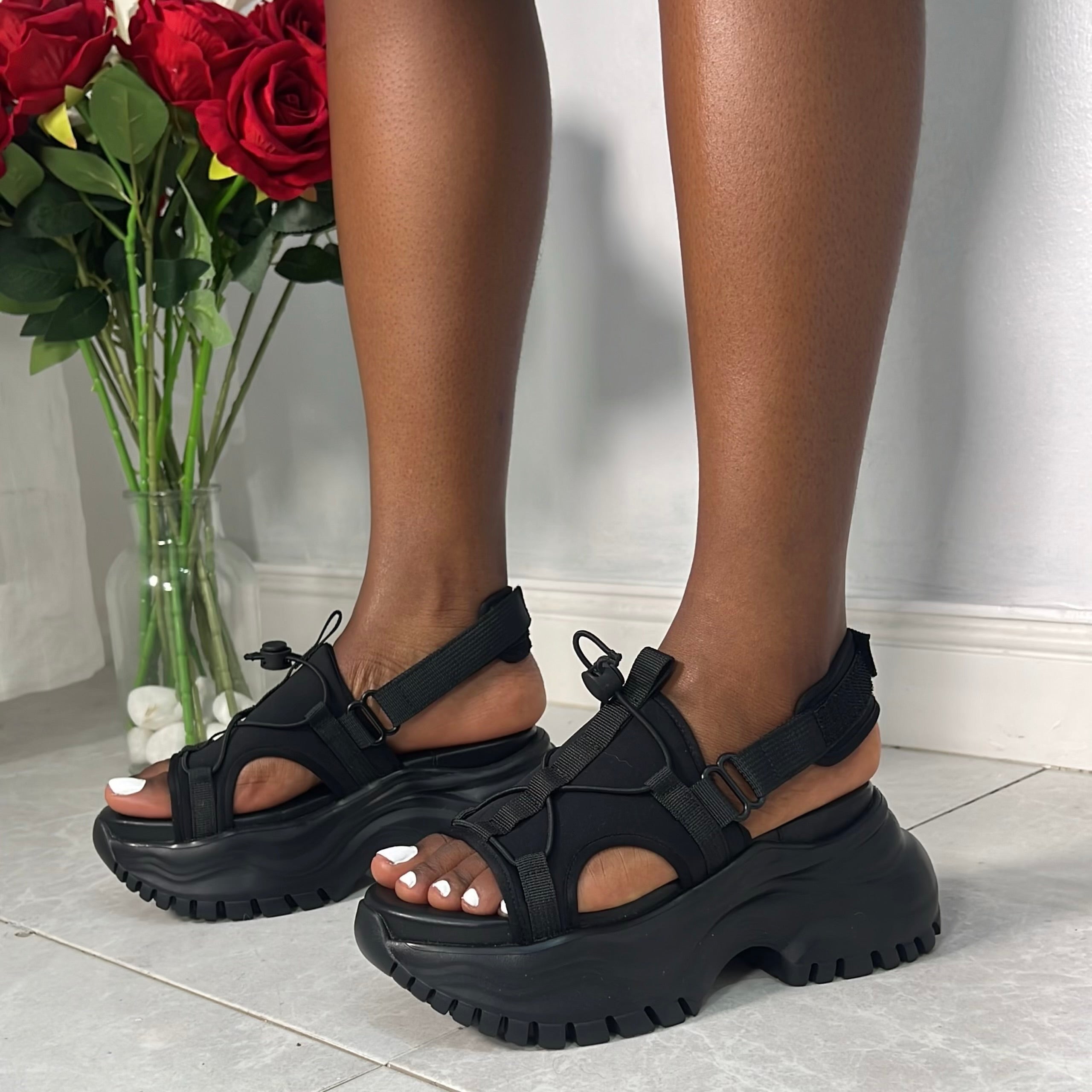 Studios Chunky Sole Velcro Sandal in Black