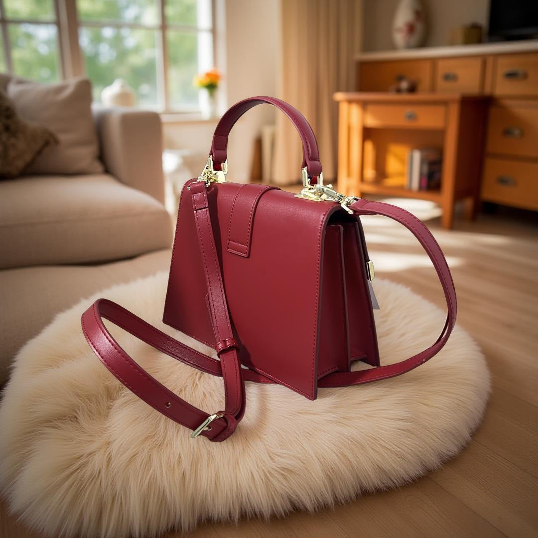 Versse Structured Top Handle Mini Bag in Dark Red