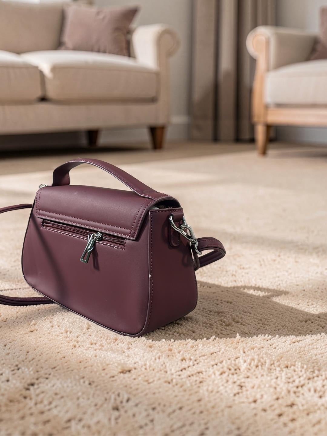 Chrisbella Top Handle Suede Detail Bag in Wine