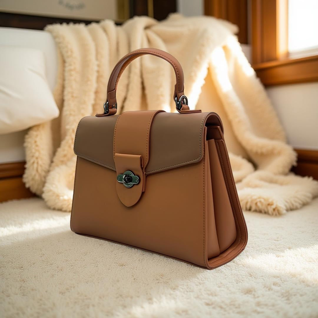 Bagco Two-Tone Top Handle Structured Bag in Brown