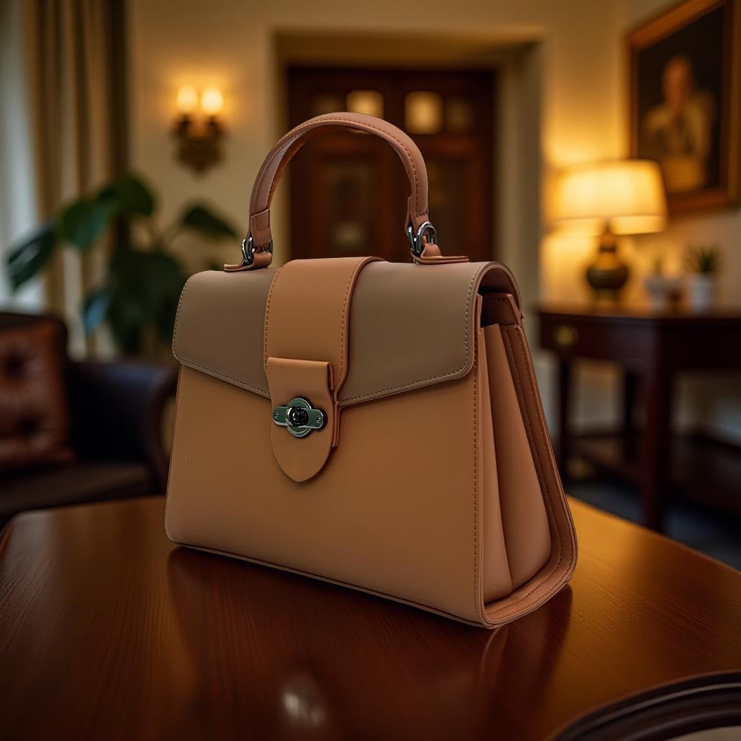 Bagco Two-Tone Top Handle Structured Bag in Brown