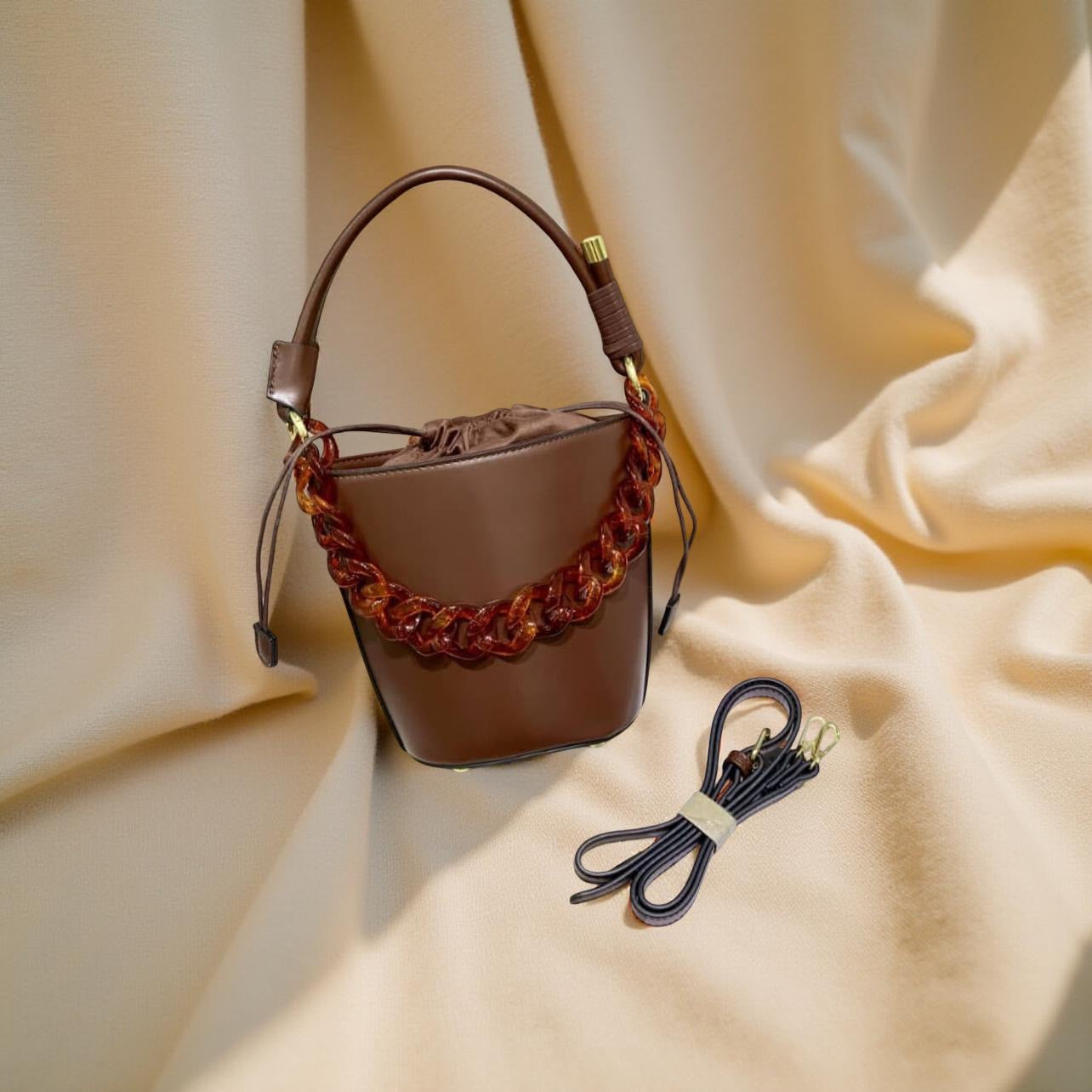 Fashion Drawstring Bucket Bag in Coffee