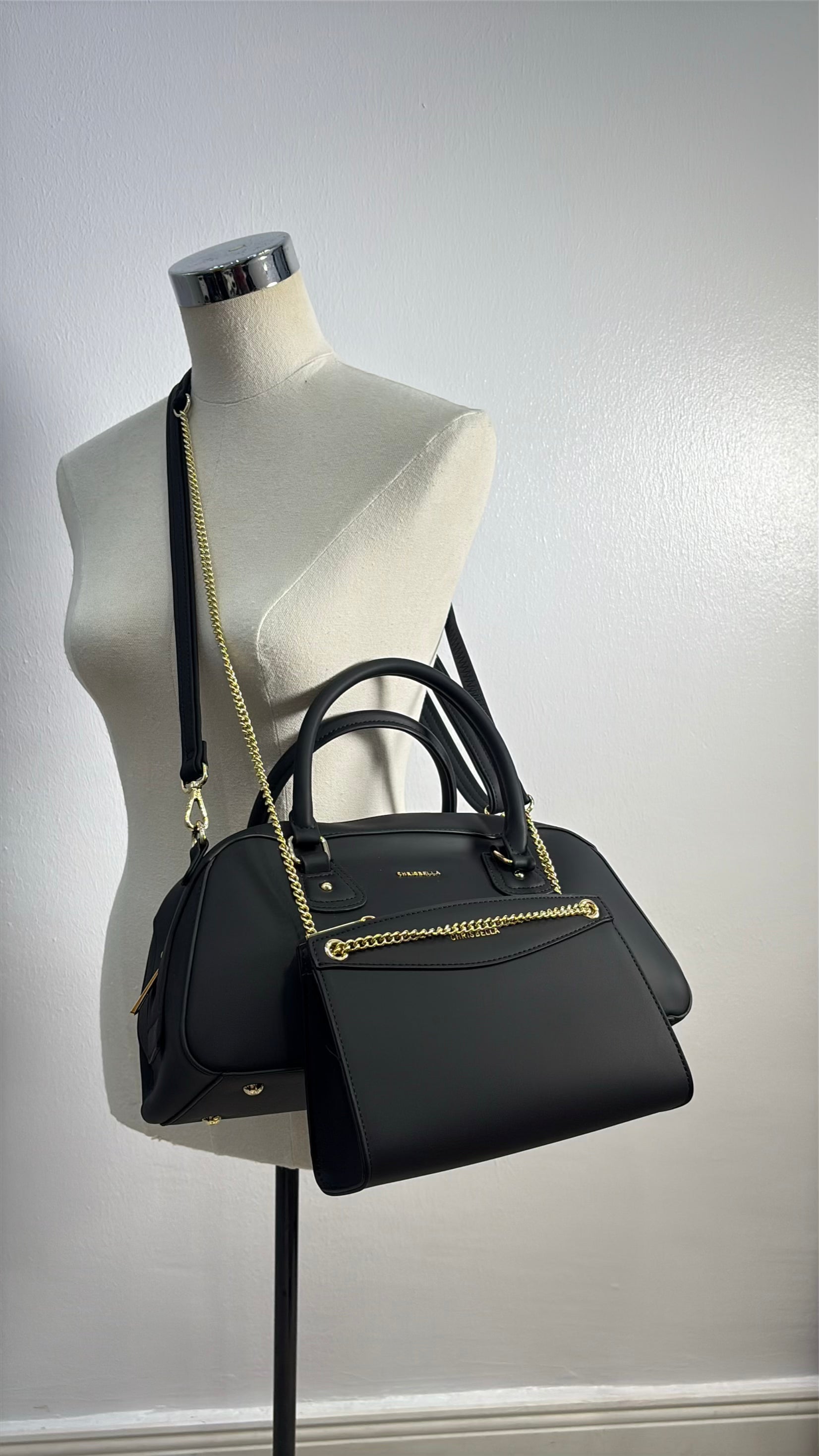 Chrisbella Two-in-One Contrast Handle Bag in Black