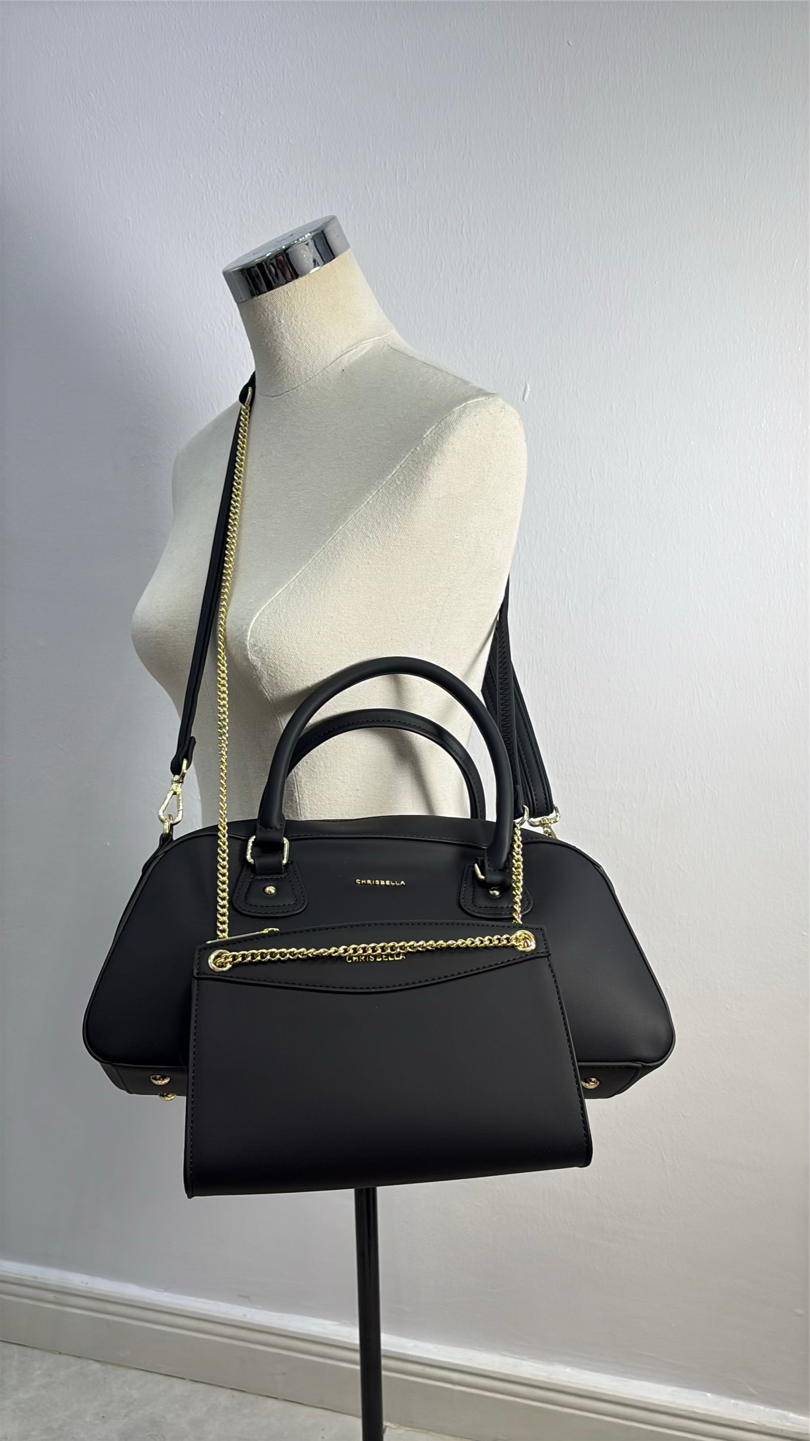 Chrisbella Two-in-One Contrast Handle Bag in Black
