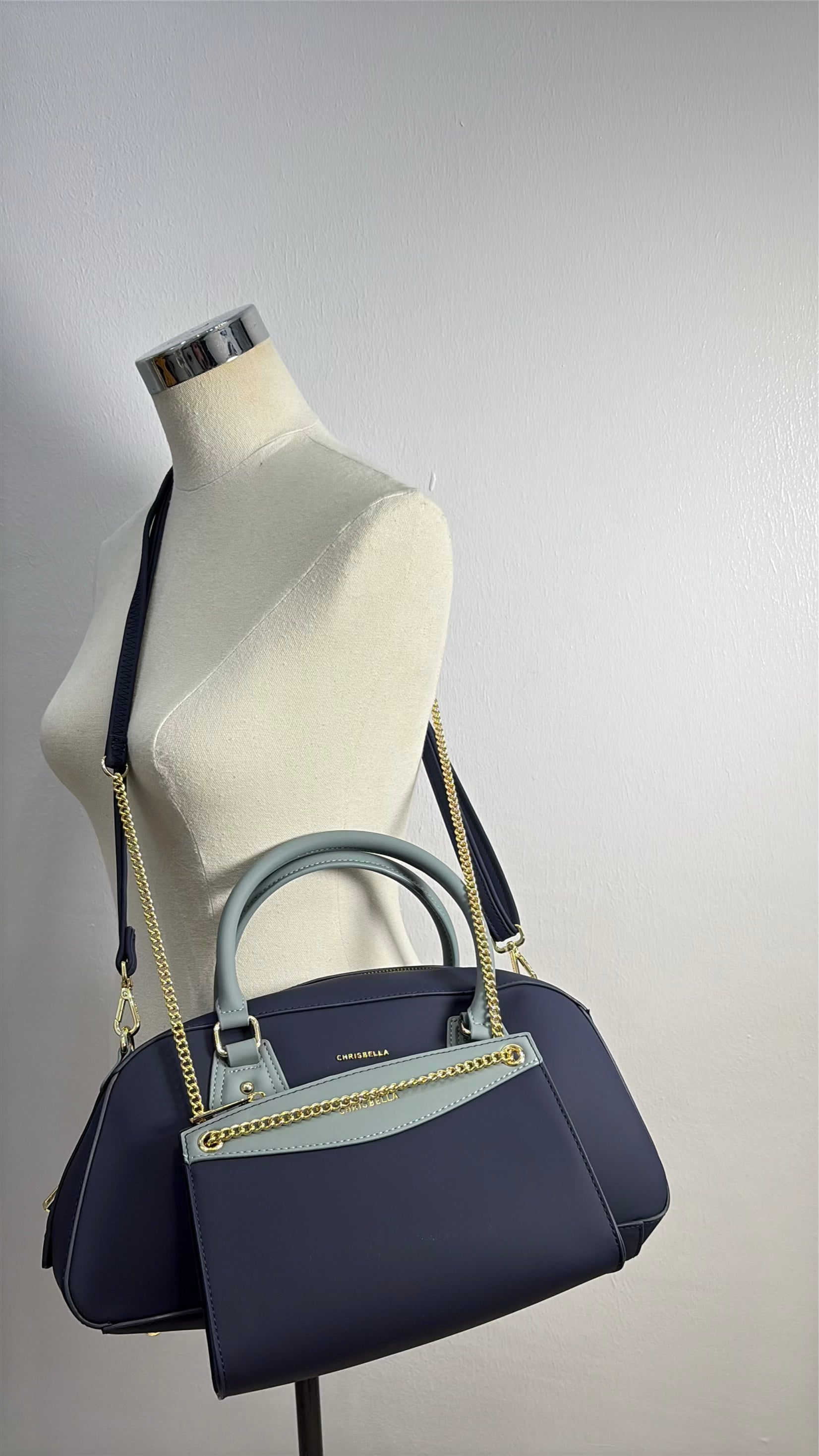 Chrisbella Two-in-One Contrast Handle Bag in Navy