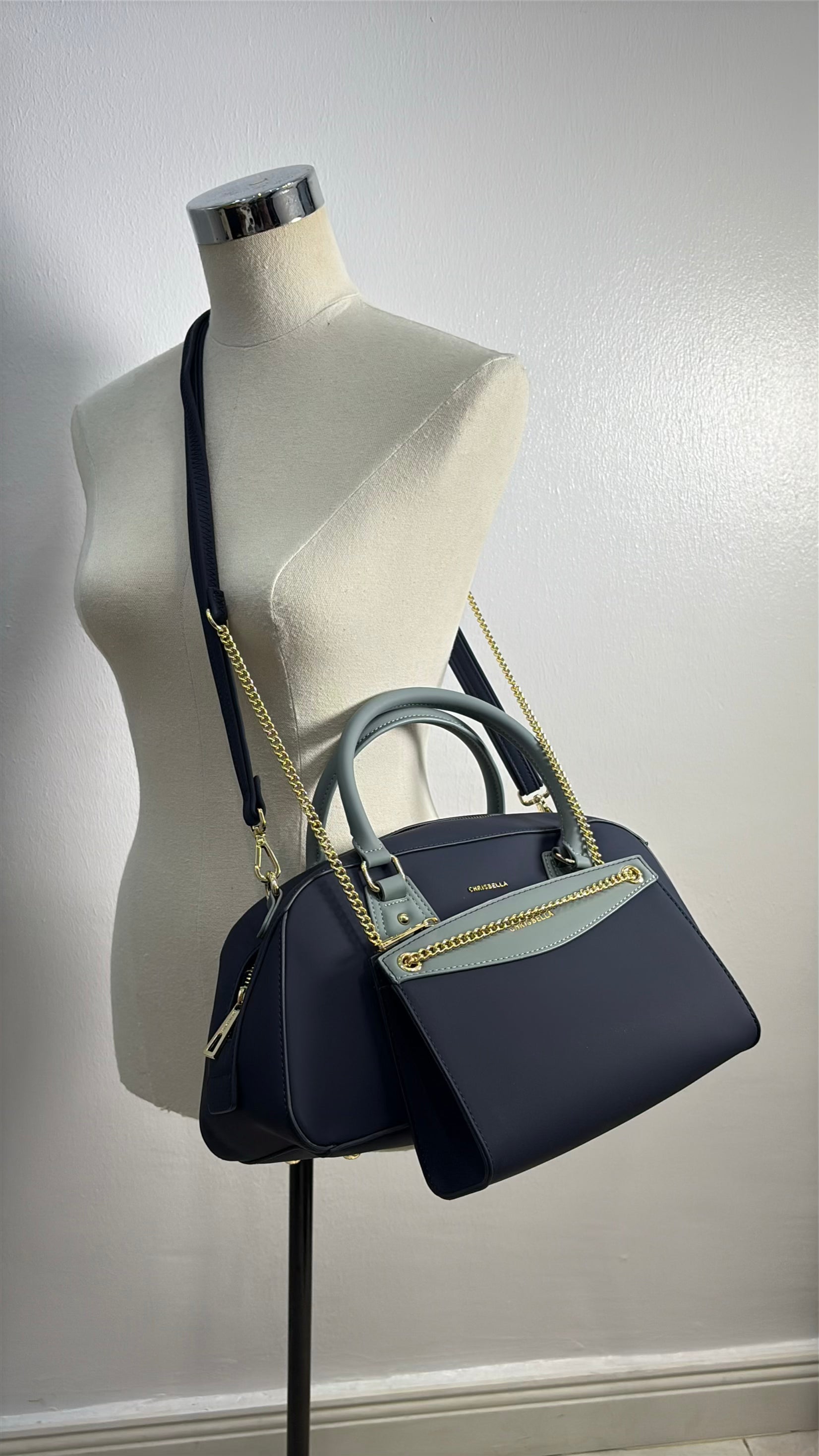 Chrisbella Two-in-One Contrast Handle Bag in Navy