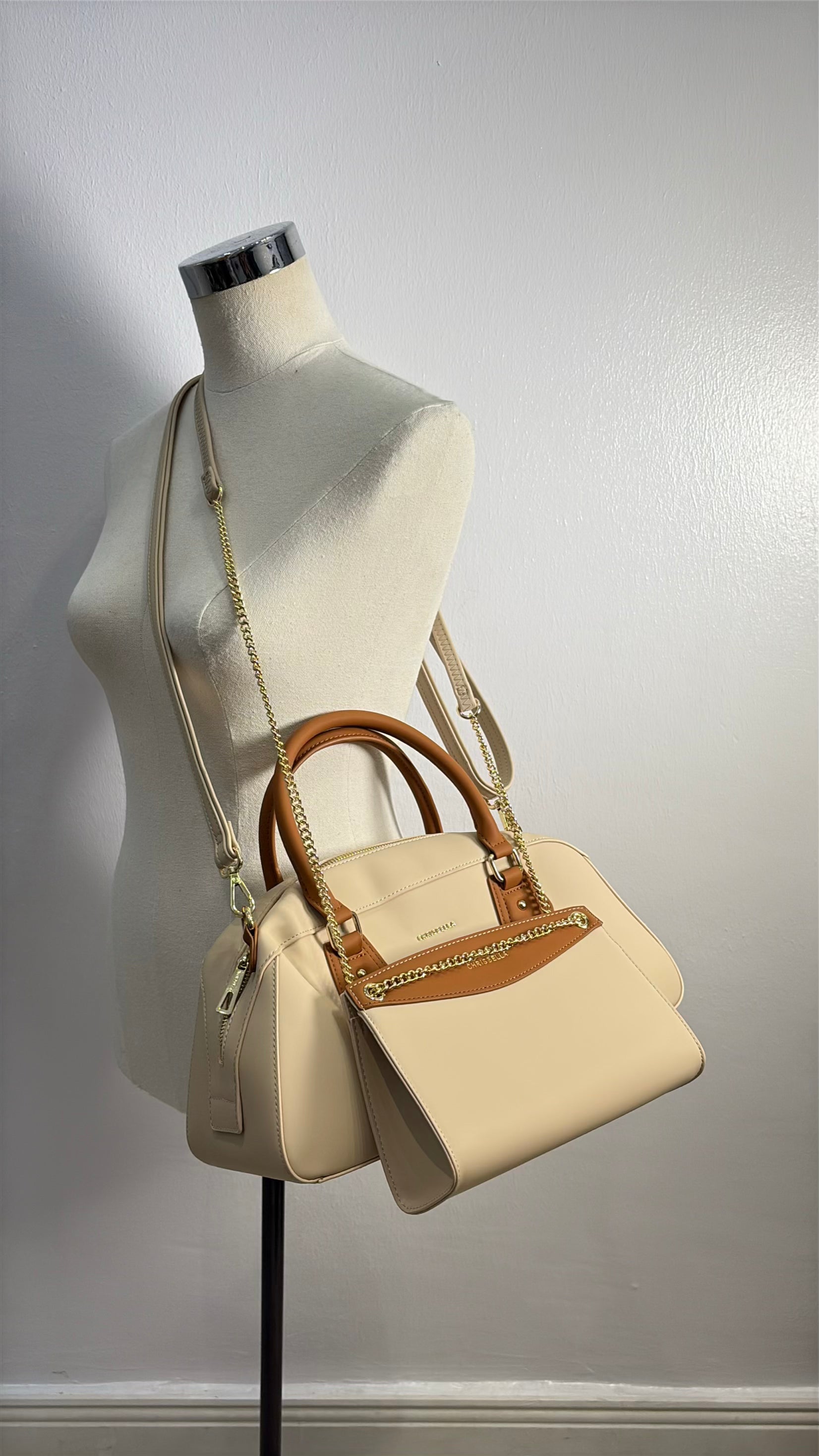 Chrisbella Two-in-One Contrast Handle Bag in Off-White