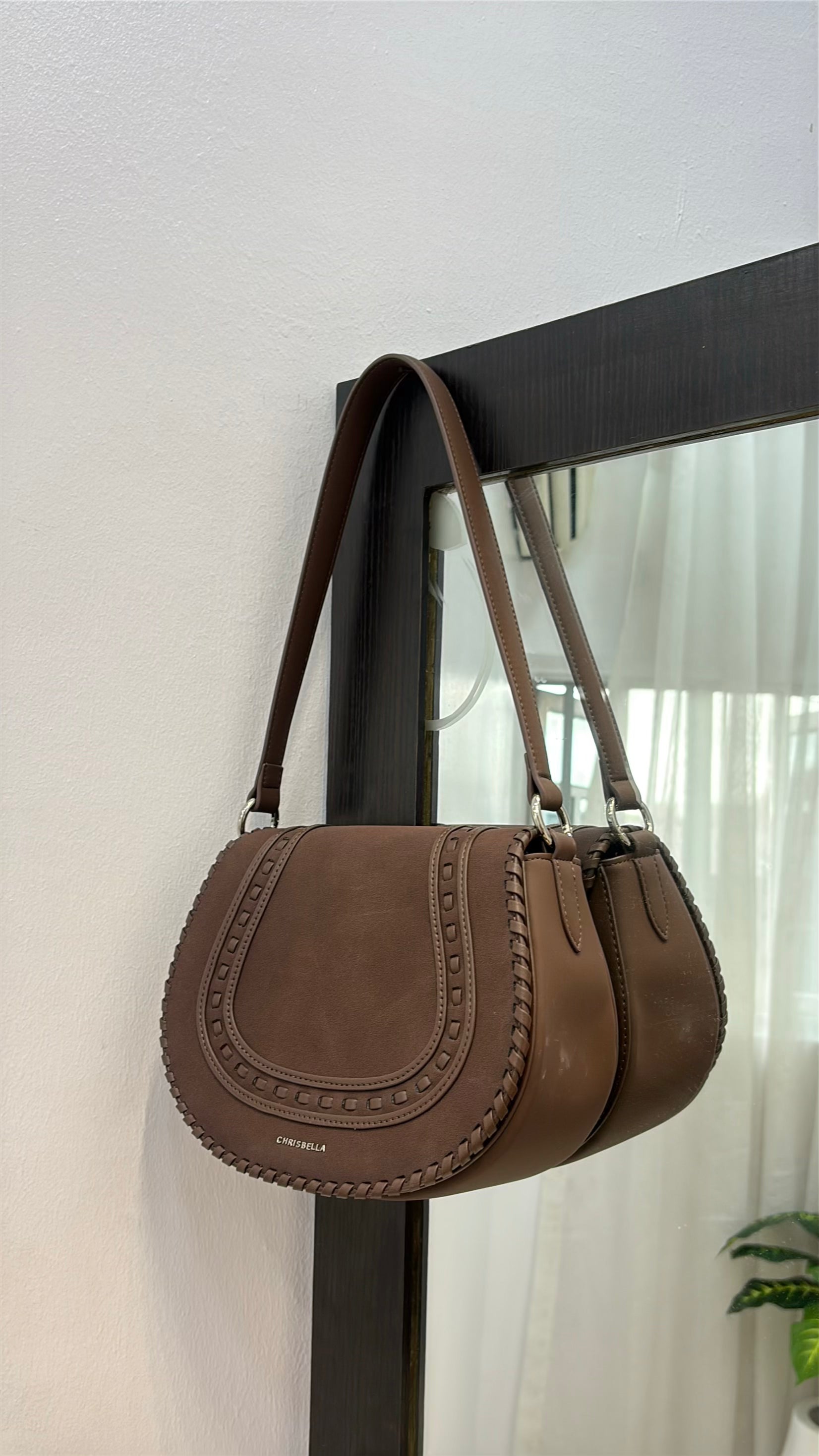 Chrisbella Suede Flap Double Strap Bag in Coffee