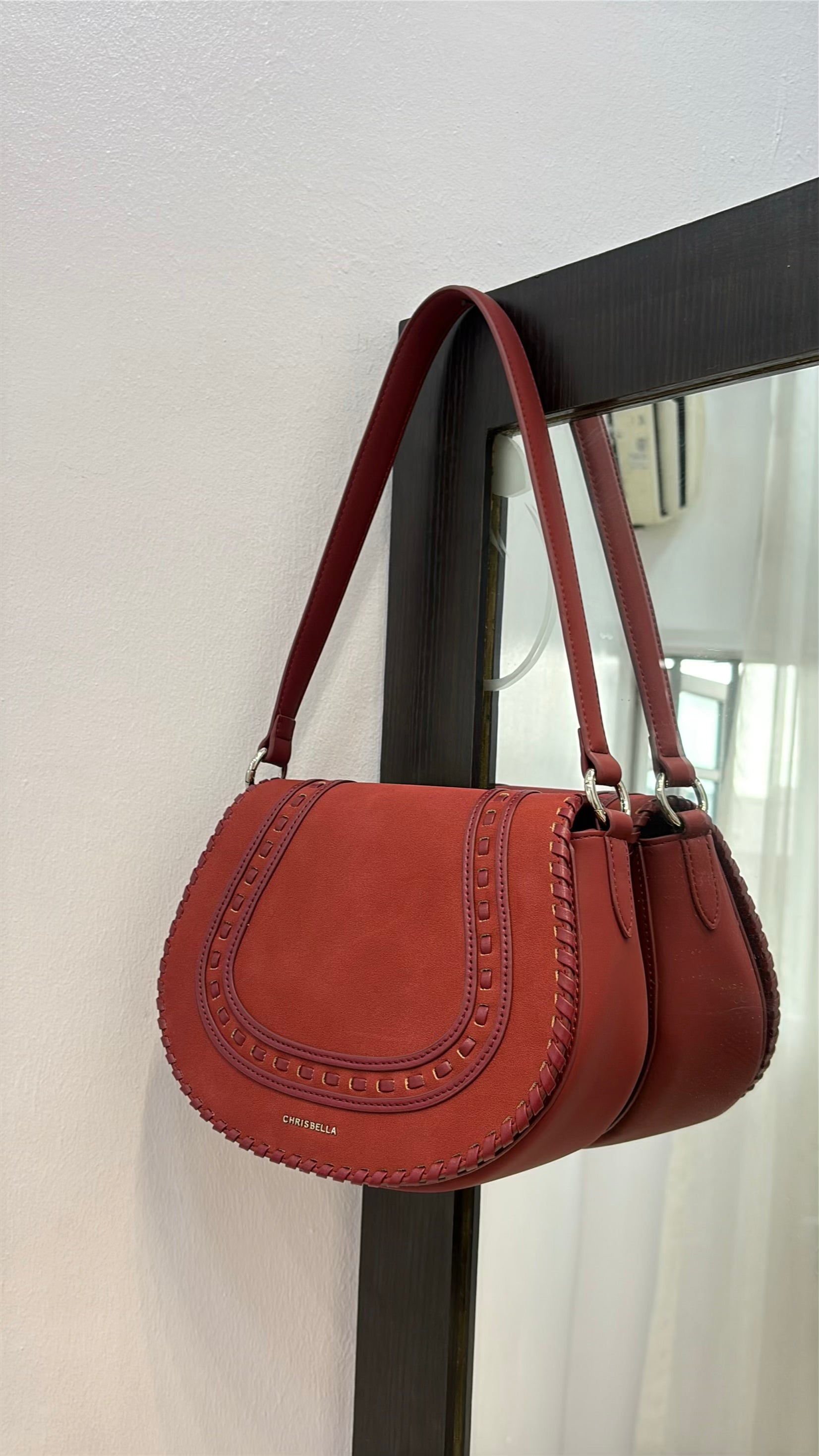 Chrisbella Suede Flap Double Strap Bag in Red