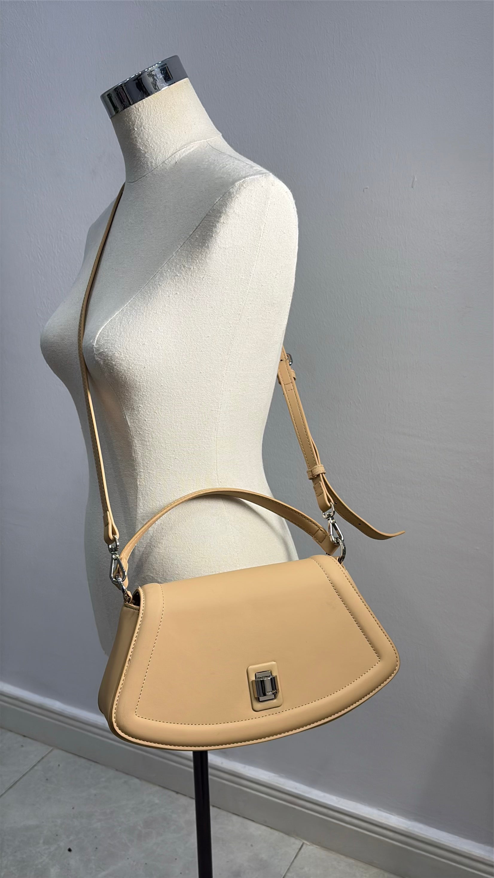 Chrisbella Top Handle Curve Bag in Beige