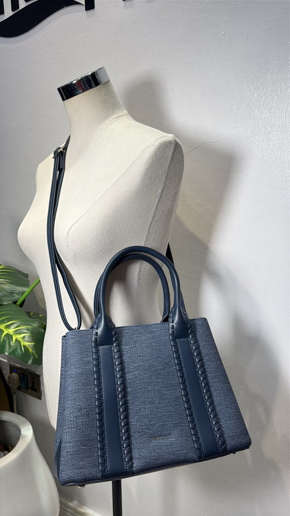 Chrisbella Double Handle Structured Medium Bag in Navy