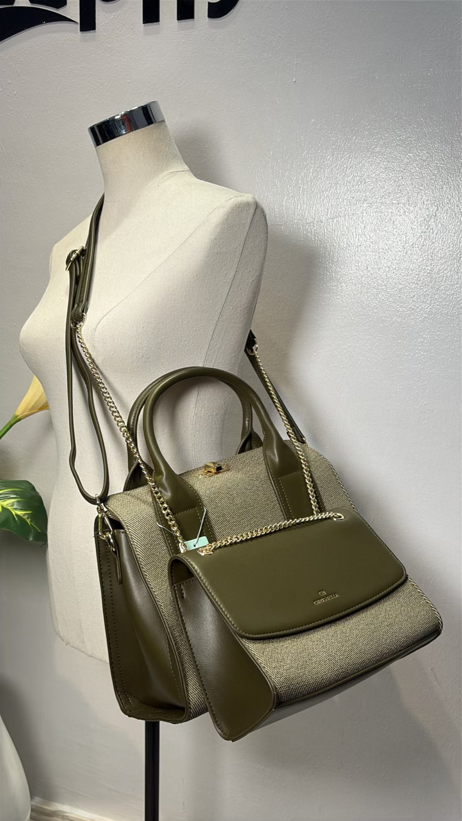 Chrisbella Textured Two-in-One Bag in Army Green