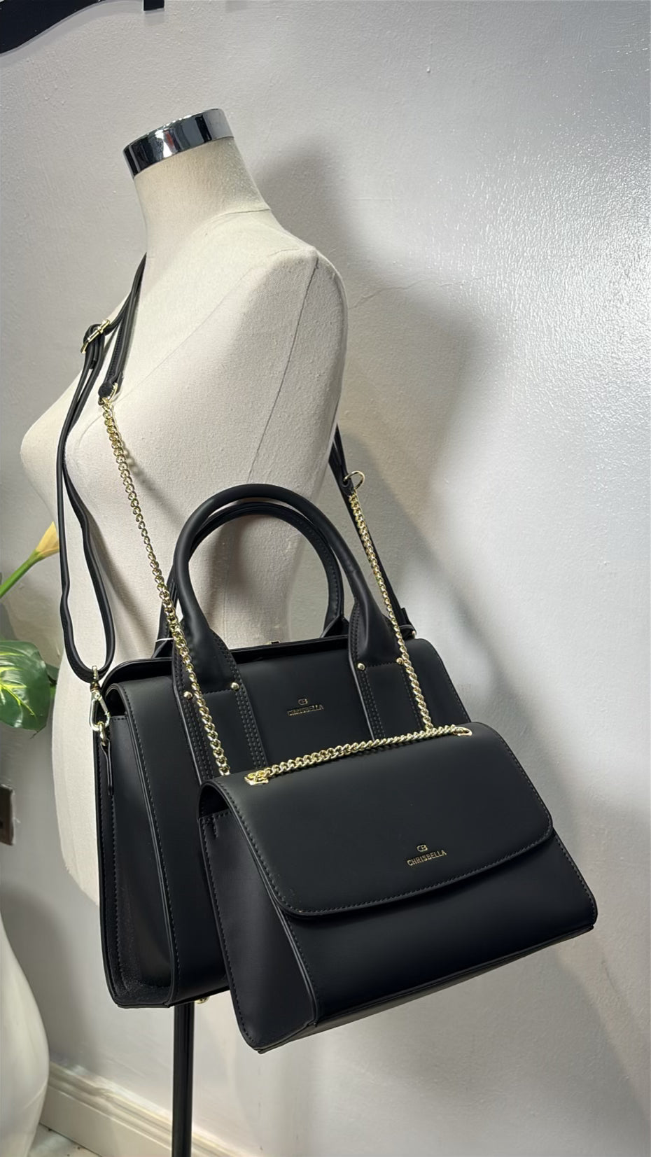 Chrisbella Smooth Two-in-One Bag in Black