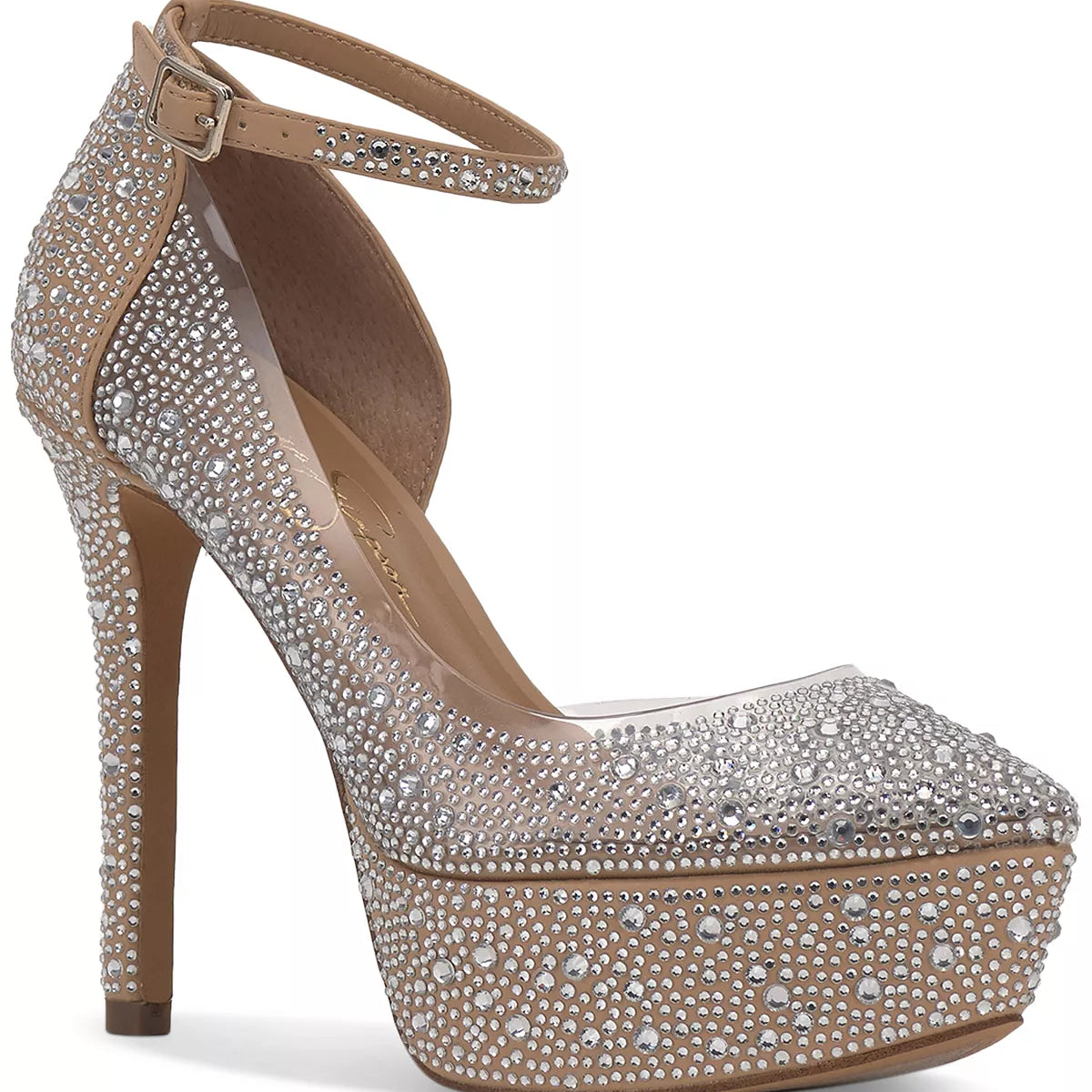 JESSICA SIMPSON NUDE VINYL EMBELLISHED D ORSAY PLATFORM HEELS