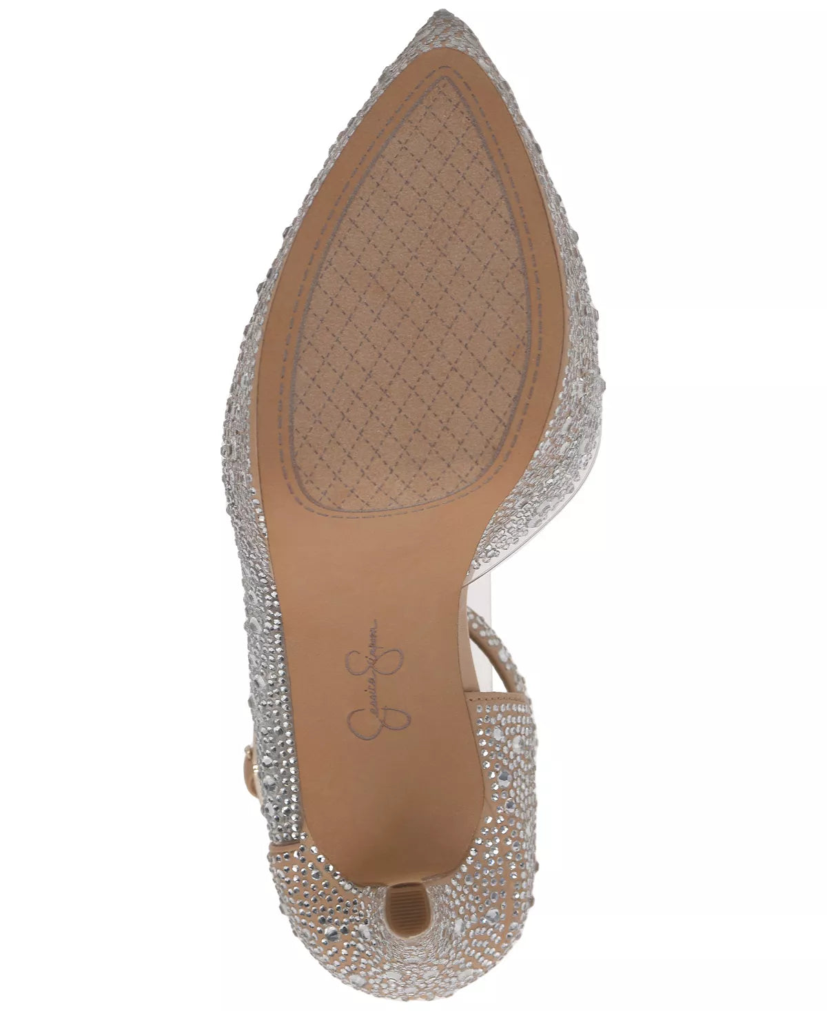 JESSICA SIMPSON NUDE VINYL EMBELLISHED D'ORSAY PLATFORM HEELS