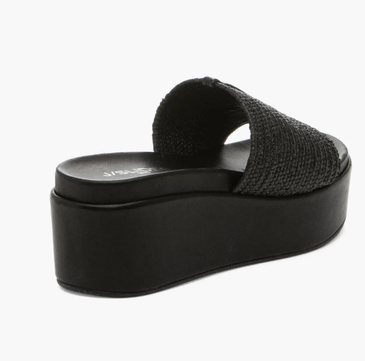 J Slides Raffia Platform Slide in Black