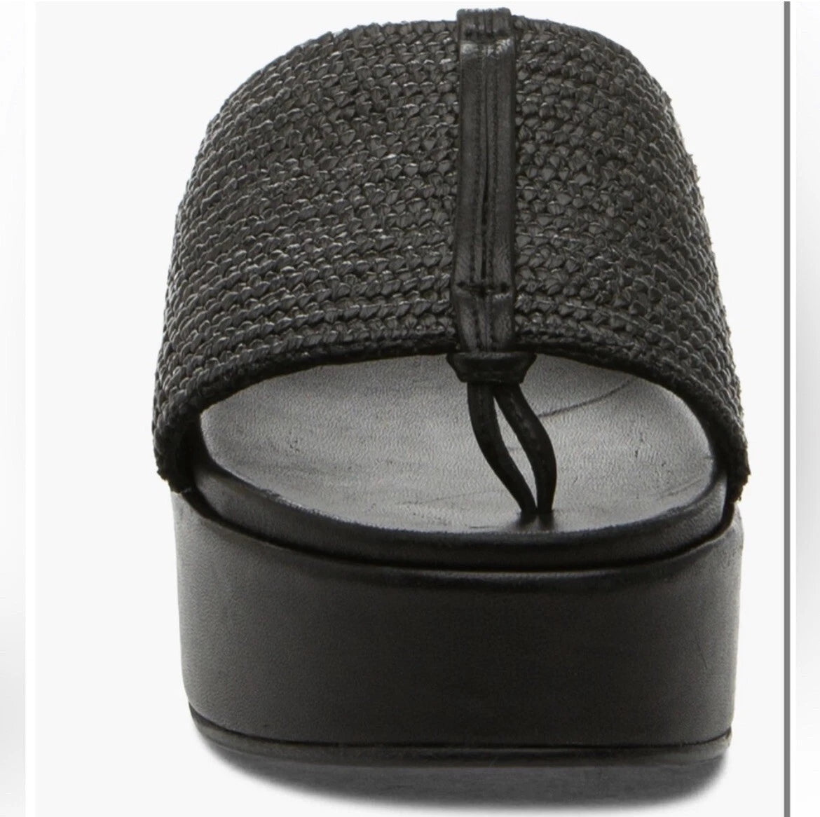J Slides Raffia Platform Slide in Black