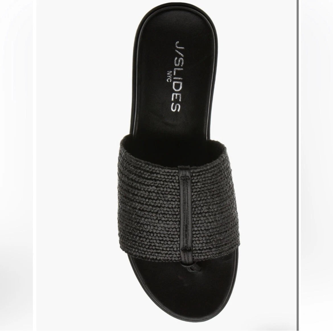 J Slides Raffia Platform Slide in Black