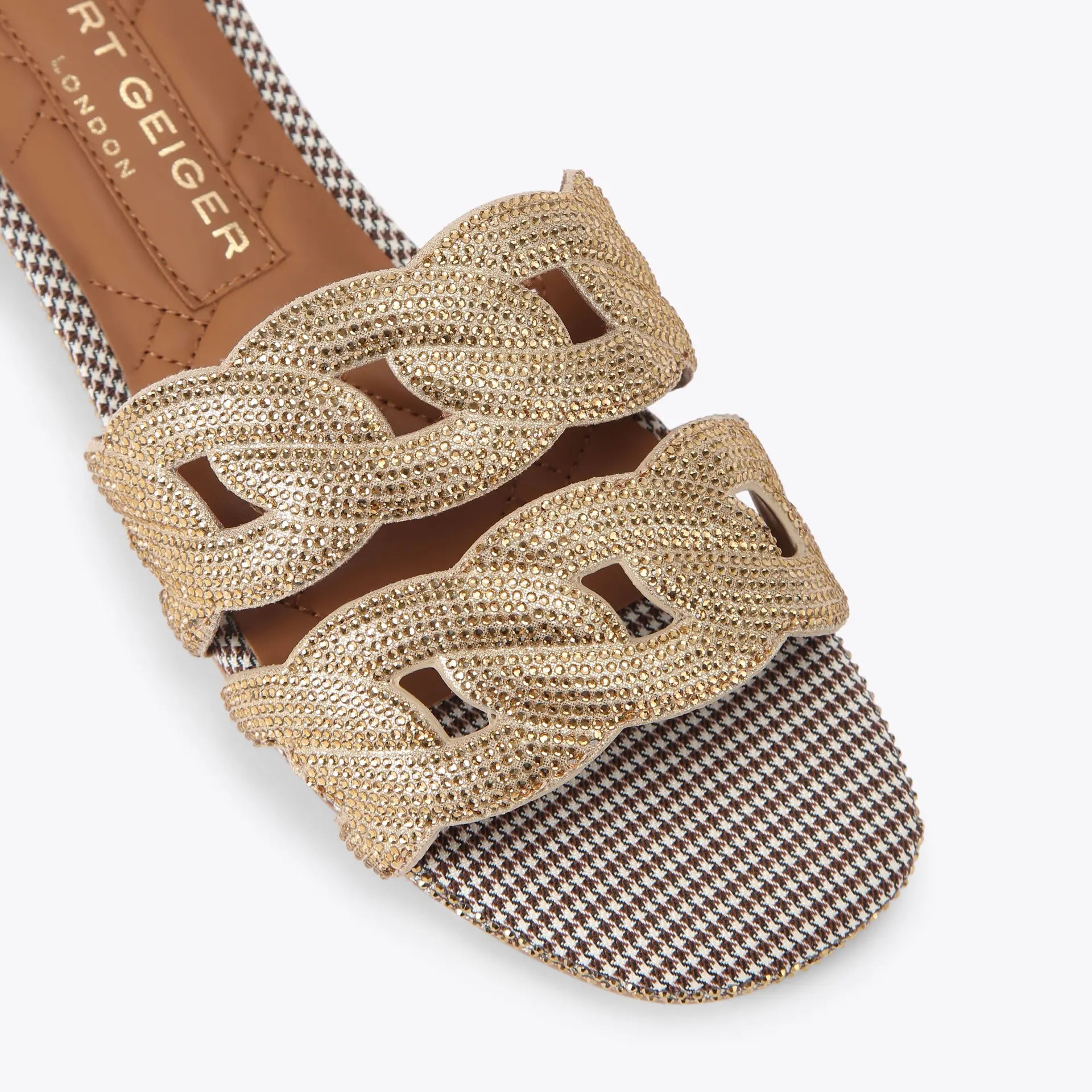 Kurt Geiger Crystal Chain Flat Sandal in Gold