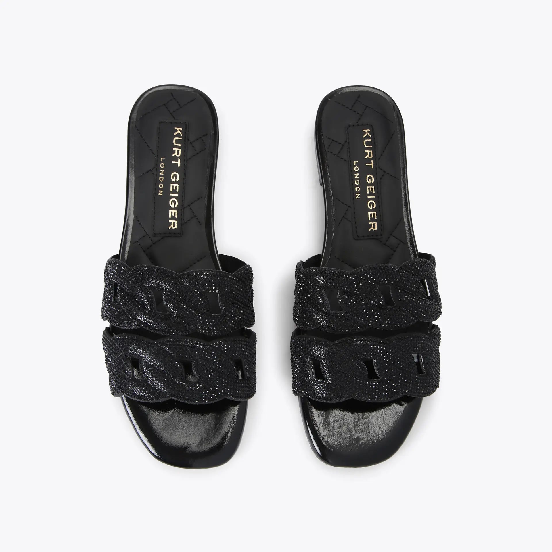 Kurt Geiger Crystal Chain Flat Sandal in Black