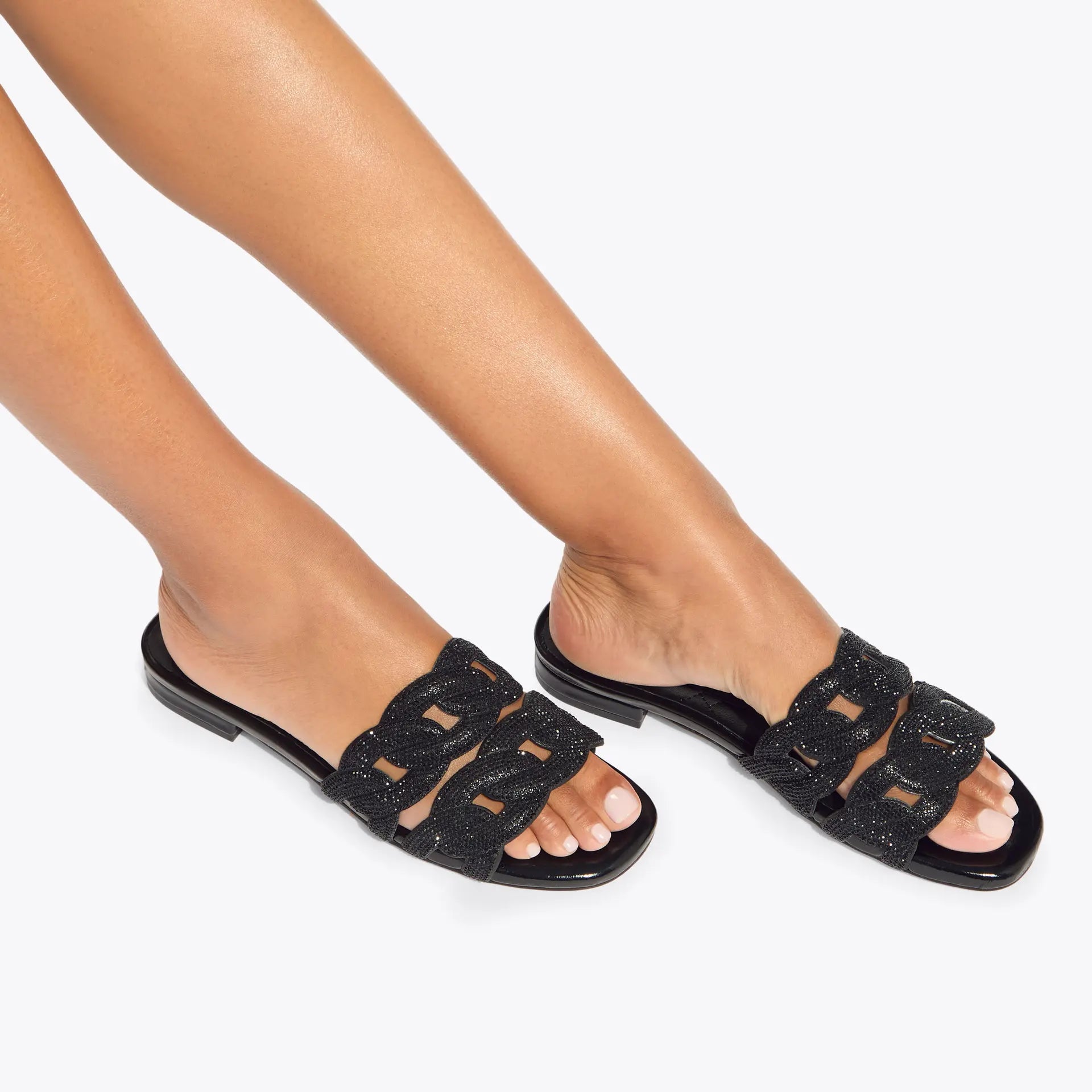 Kurt Geiger Crystal Chain Flat Sandal in Black