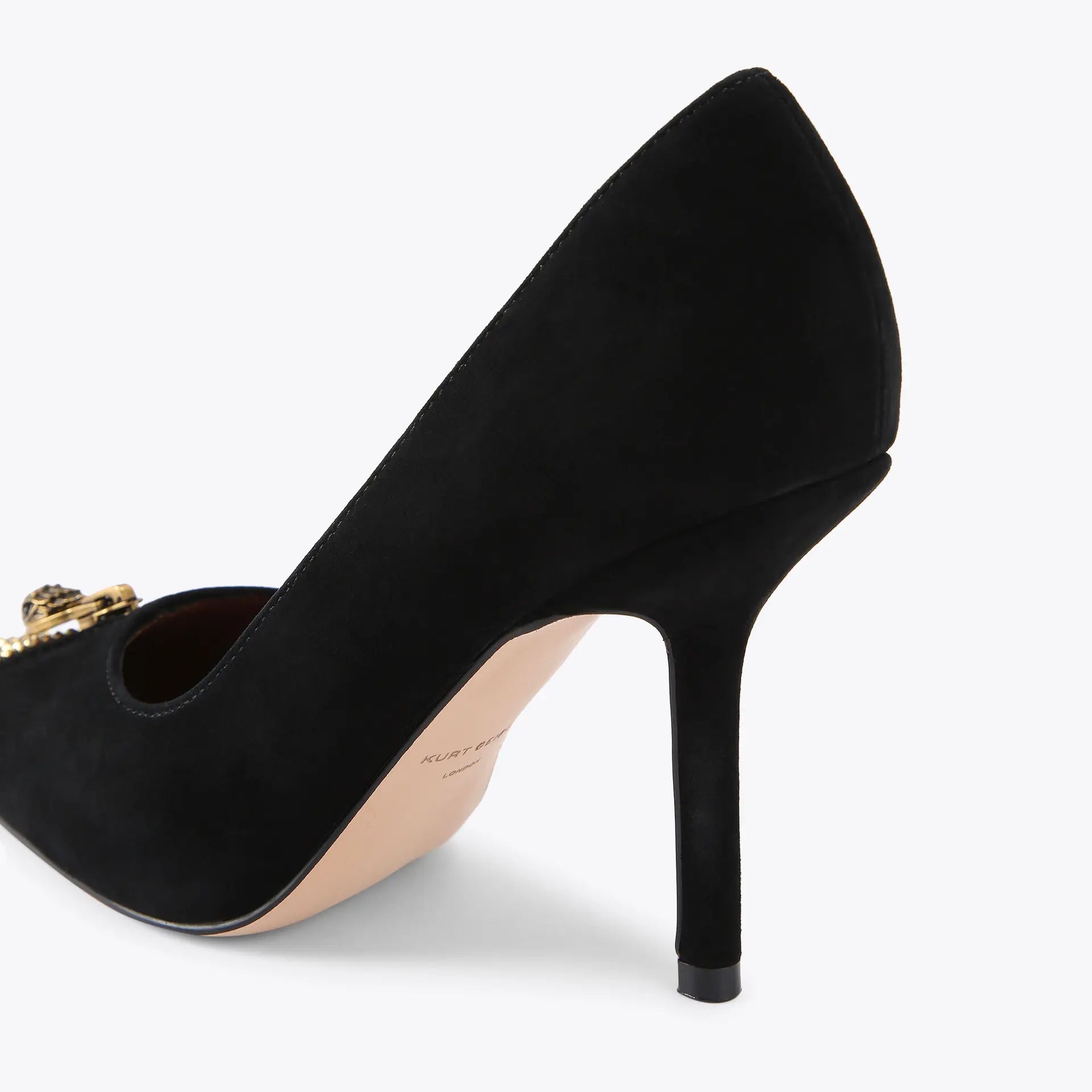 Kurt Geiger Velvet Zip Court Heel With Gold Toe in Black