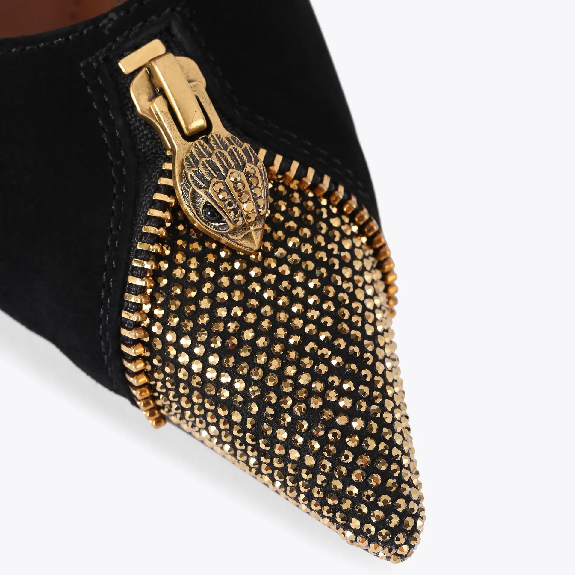 Kurt Geiger Velvet Zip Court Heel With Gold Toe in Black