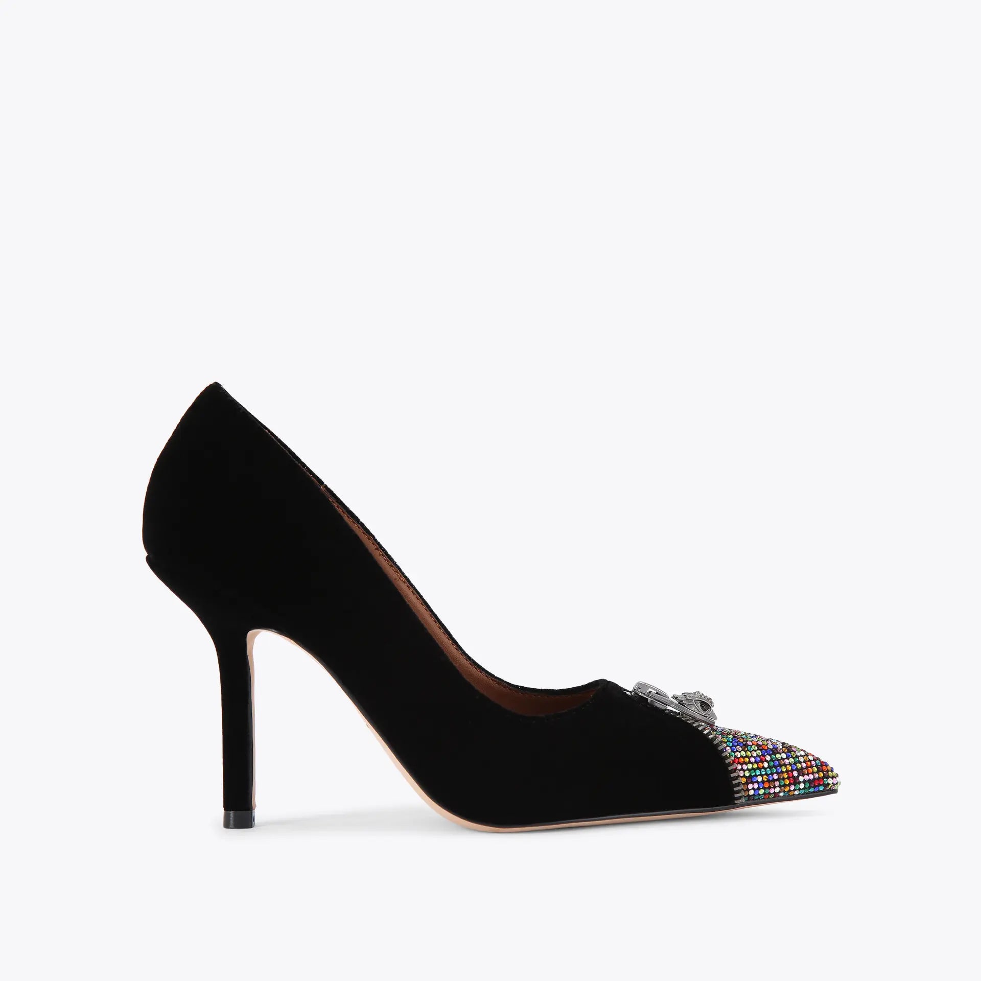 Kurt Geiger Velvet Zip Court Heel With Multi Toe in Black