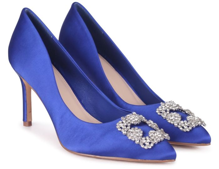 LINZI SATIN FINISH POINTED TOE PUMP IN BLUE