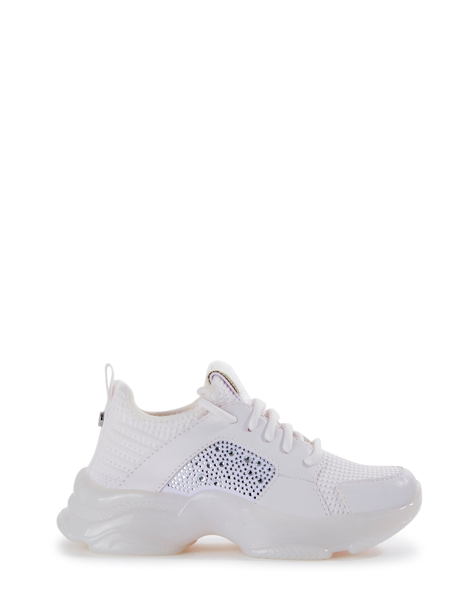 MADDEN NYC EMBELLISHED ELASTIC SNEAKERS IN WHITE