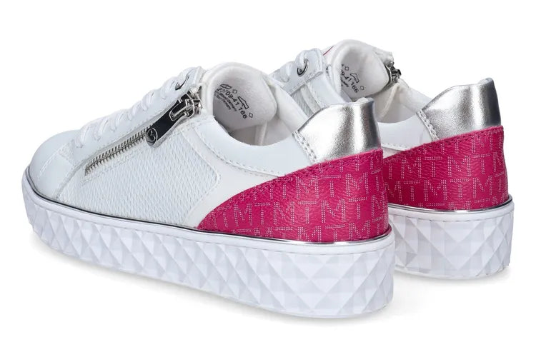 MARCO TOZZI ZIP DETAIL PINK HEEL SNEAKERS IN WHITE