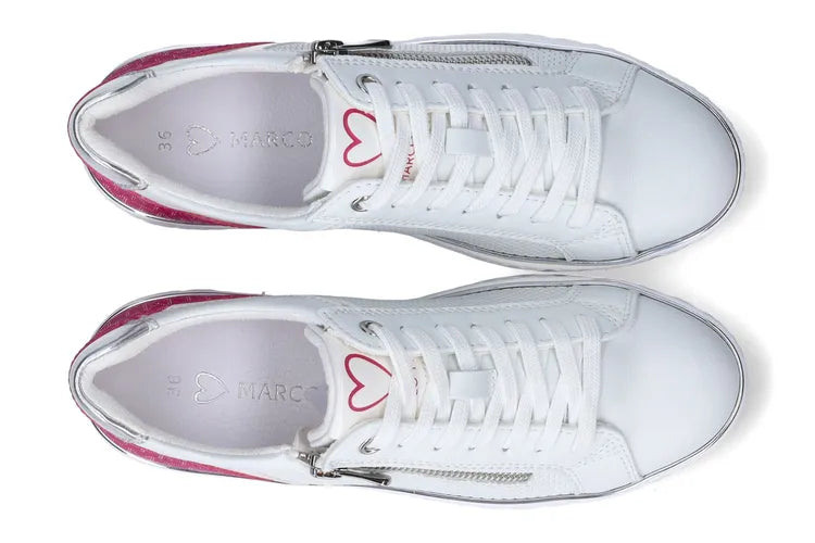 MARCO TOZZI ZIP DETAIL PINK HEEL SNEAKERS IN WHITE